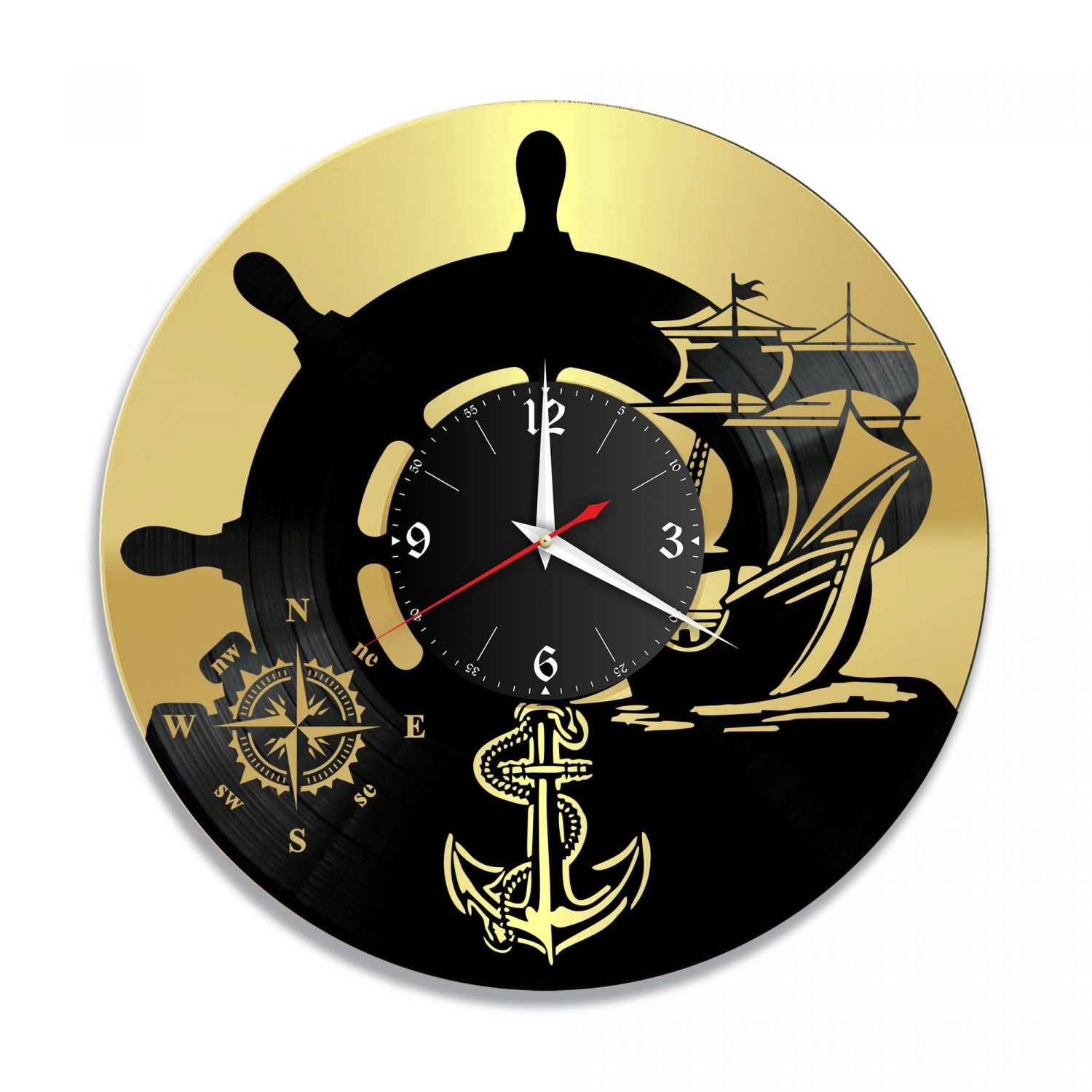 Часы настенные "Море (Корабль), золото" из винила, №2 VC-10651-1