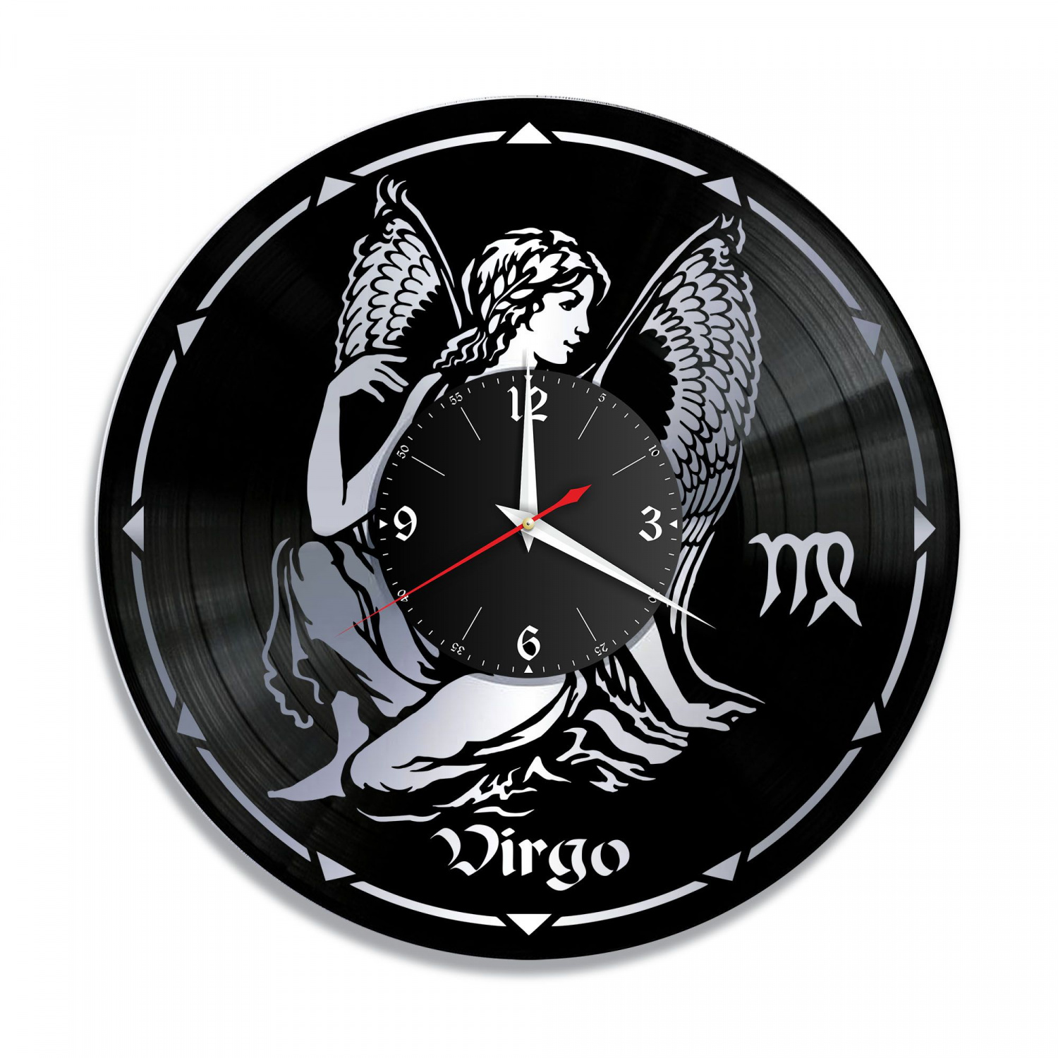 Часы настенные "Знаки Зодиака (Дева), серебро" из винила, №6 VC-10394-2