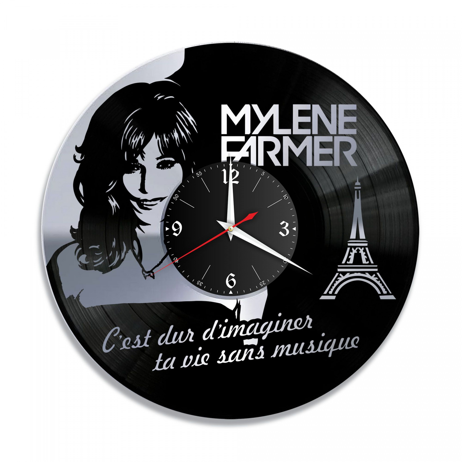 Часы настенные "Mylene Farmer (Милен Фармер), серебро" из винила, №5 VC-10991-2