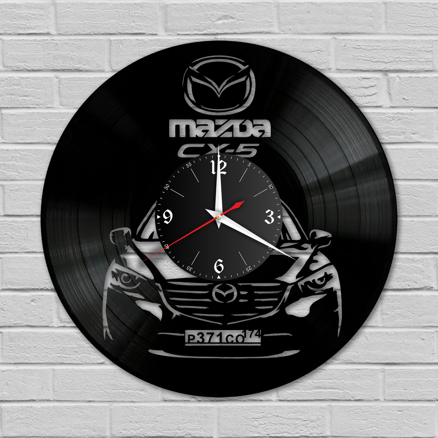 Часы настенные "Mazda CX-5 (Ваш госномер)" из винила, №2 VC-10420