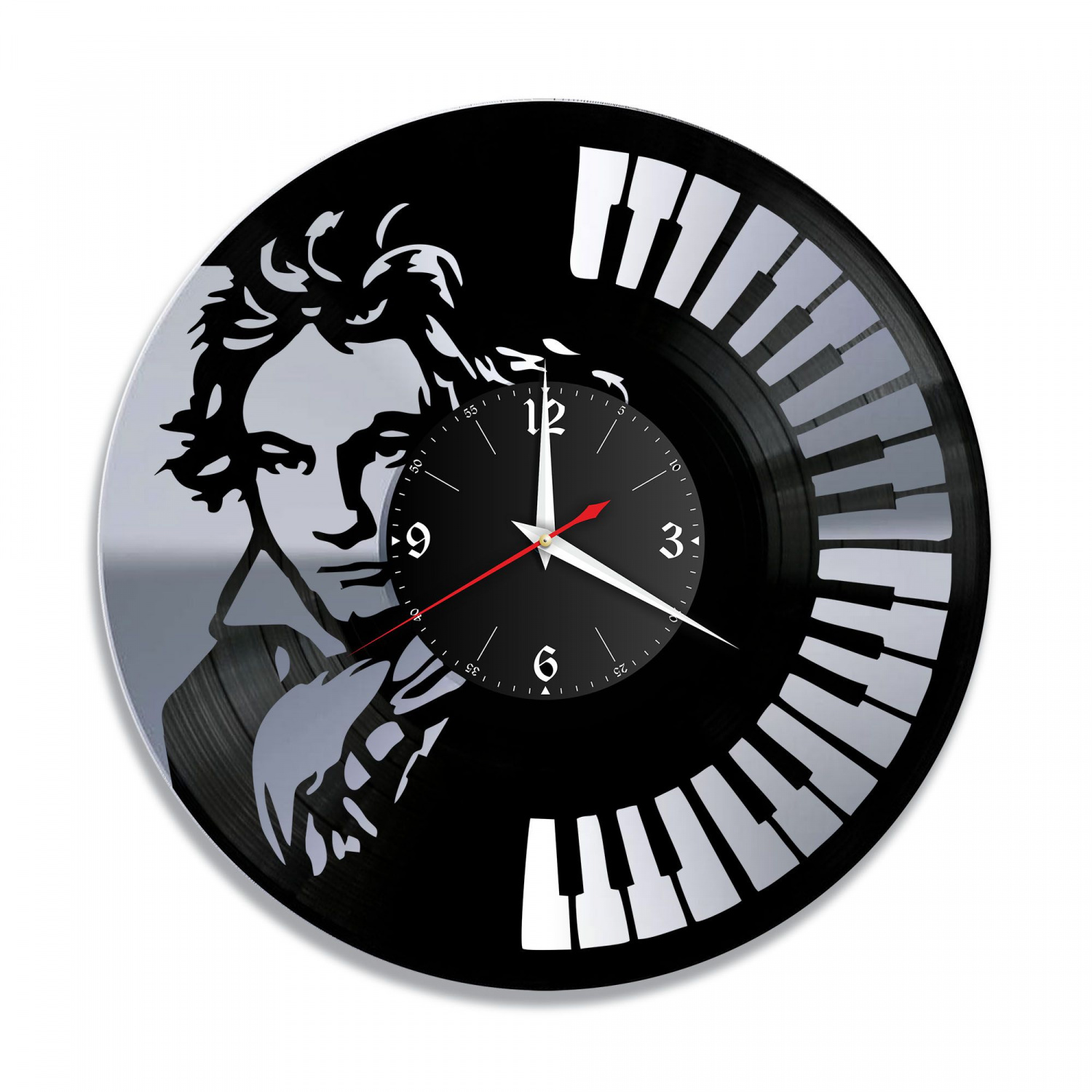 Часы настенные "Людвиг ван Бетховен, серебро" из винила, №1 VC-10261-2