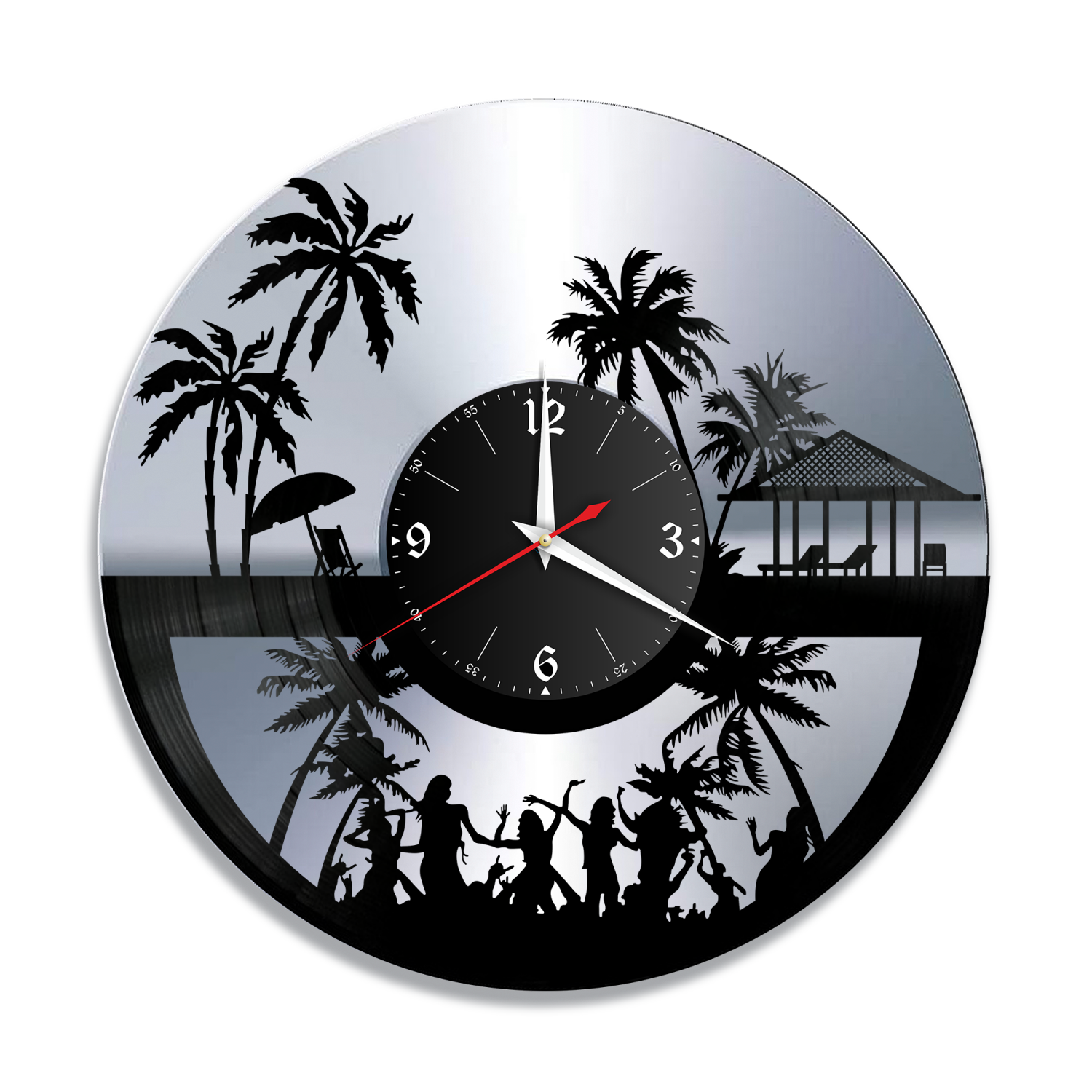 Часы настенные "Вечеринка. Пальмы, серебро" из винила, №R1 VC-12108-2
