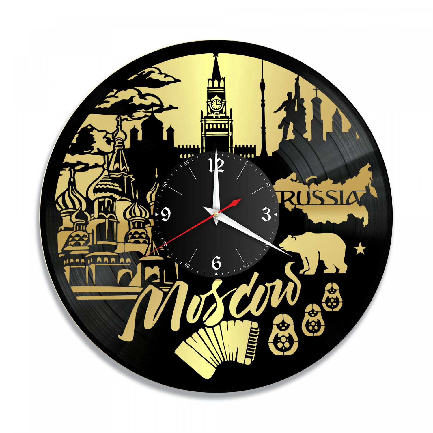 Часы настенные "город Москва, золото" из винила, №1 VC-10499-1