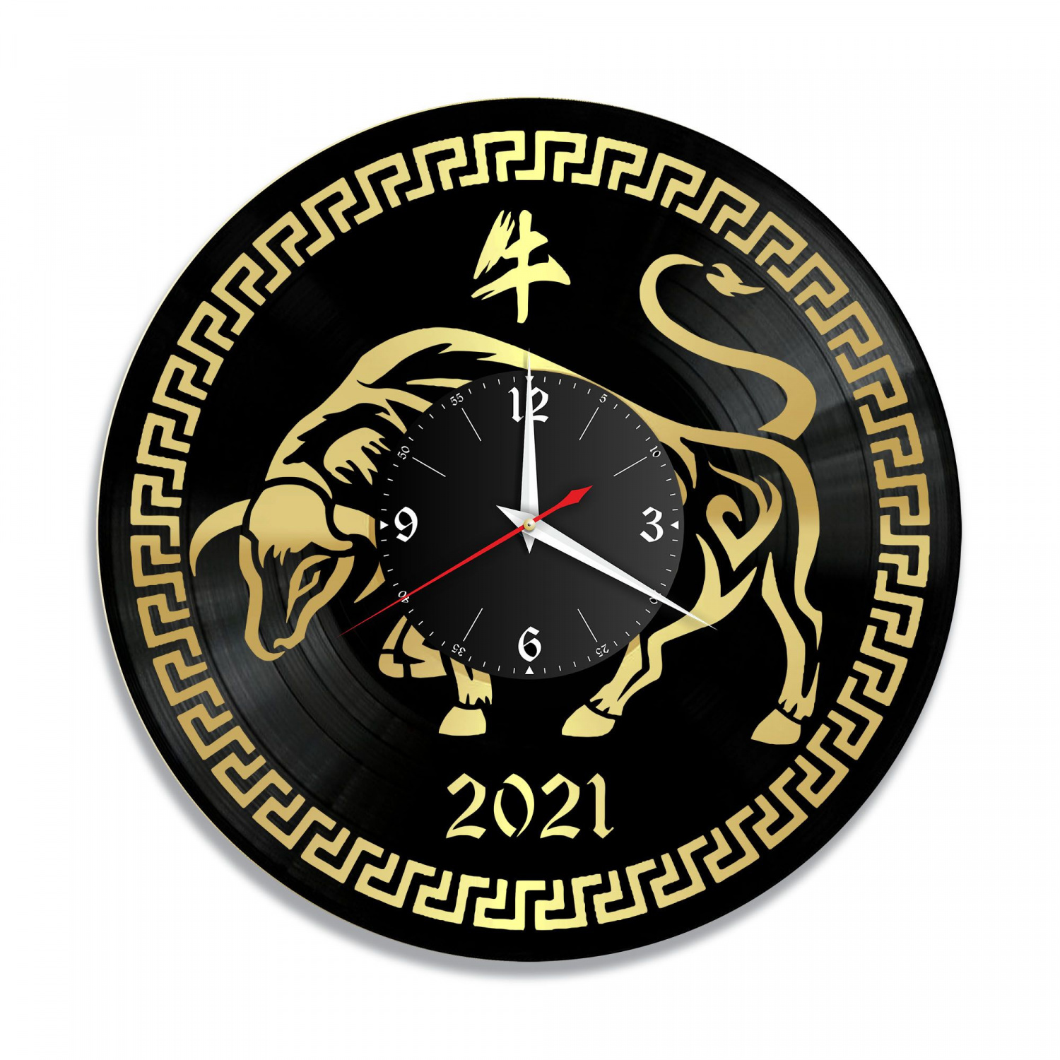 Часы настенные "Новый год 2021 (Бык), золото" из винила, №1 VC-10665-1