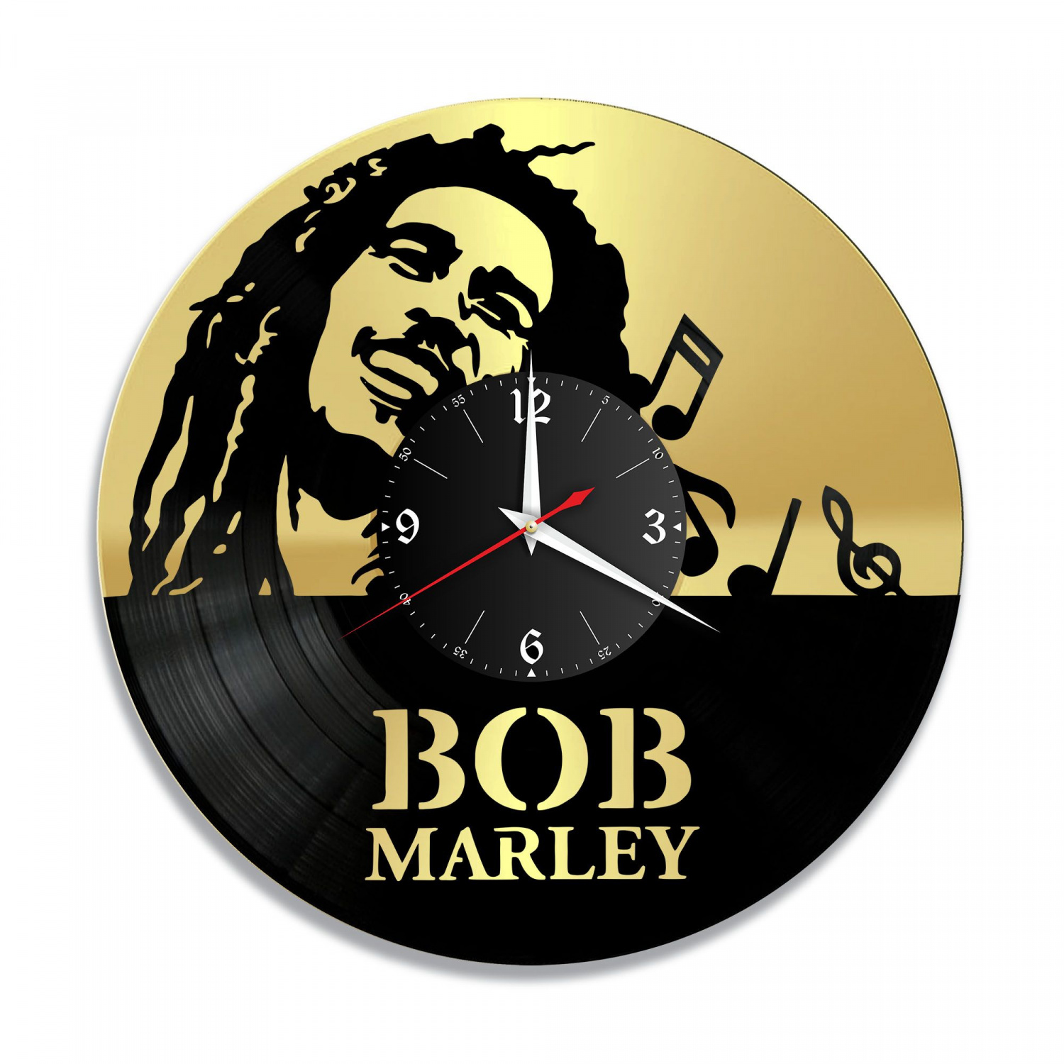 Часы настенные "Боб Марли (Bob Marley), золото" из винила, №2 VC-10189-1