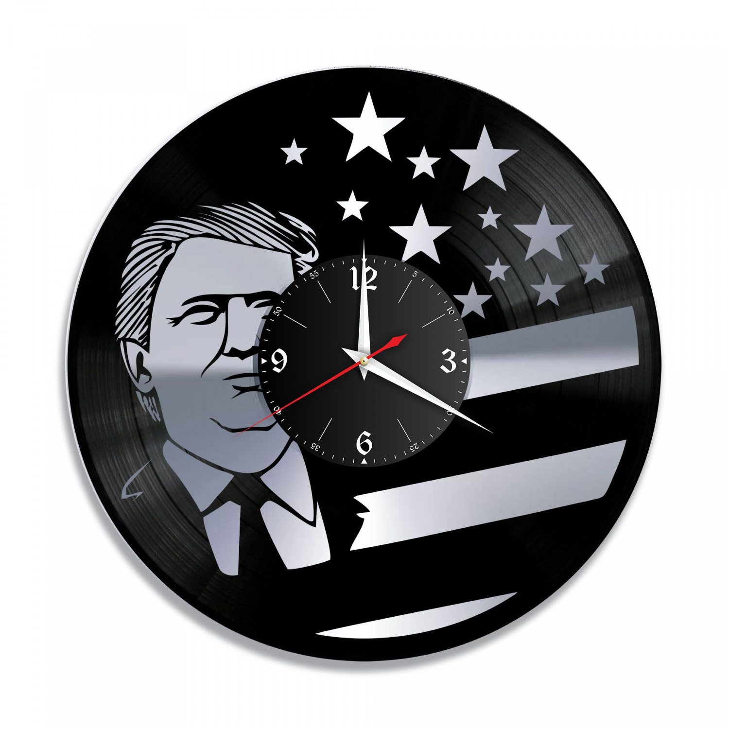 Часы настенные "Дональд Трамп, серебро" из винила, №1 VC-10748-2