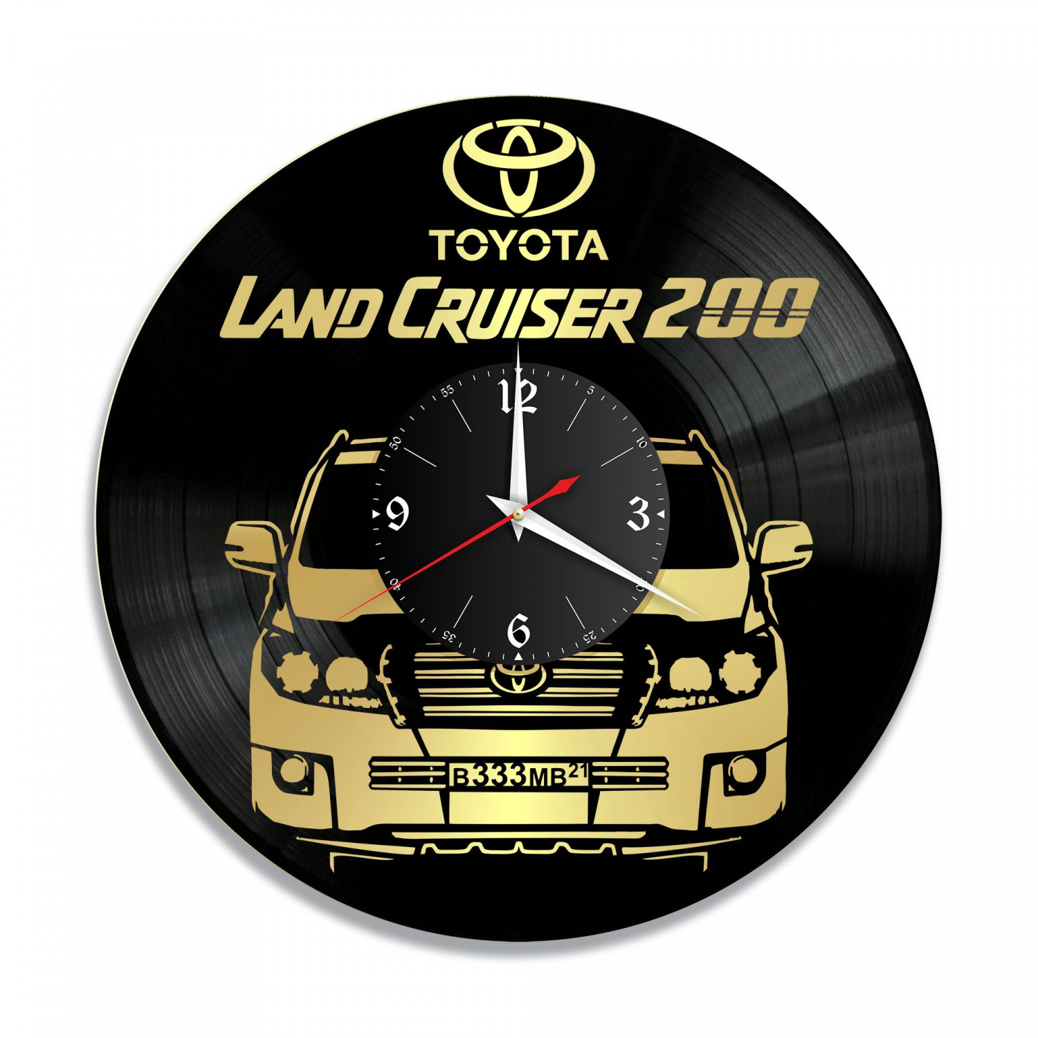 Часы настенные "Toyota Land Cruiser 200 (Ваш госномер), золото" из винила, №2 VC-10429-1