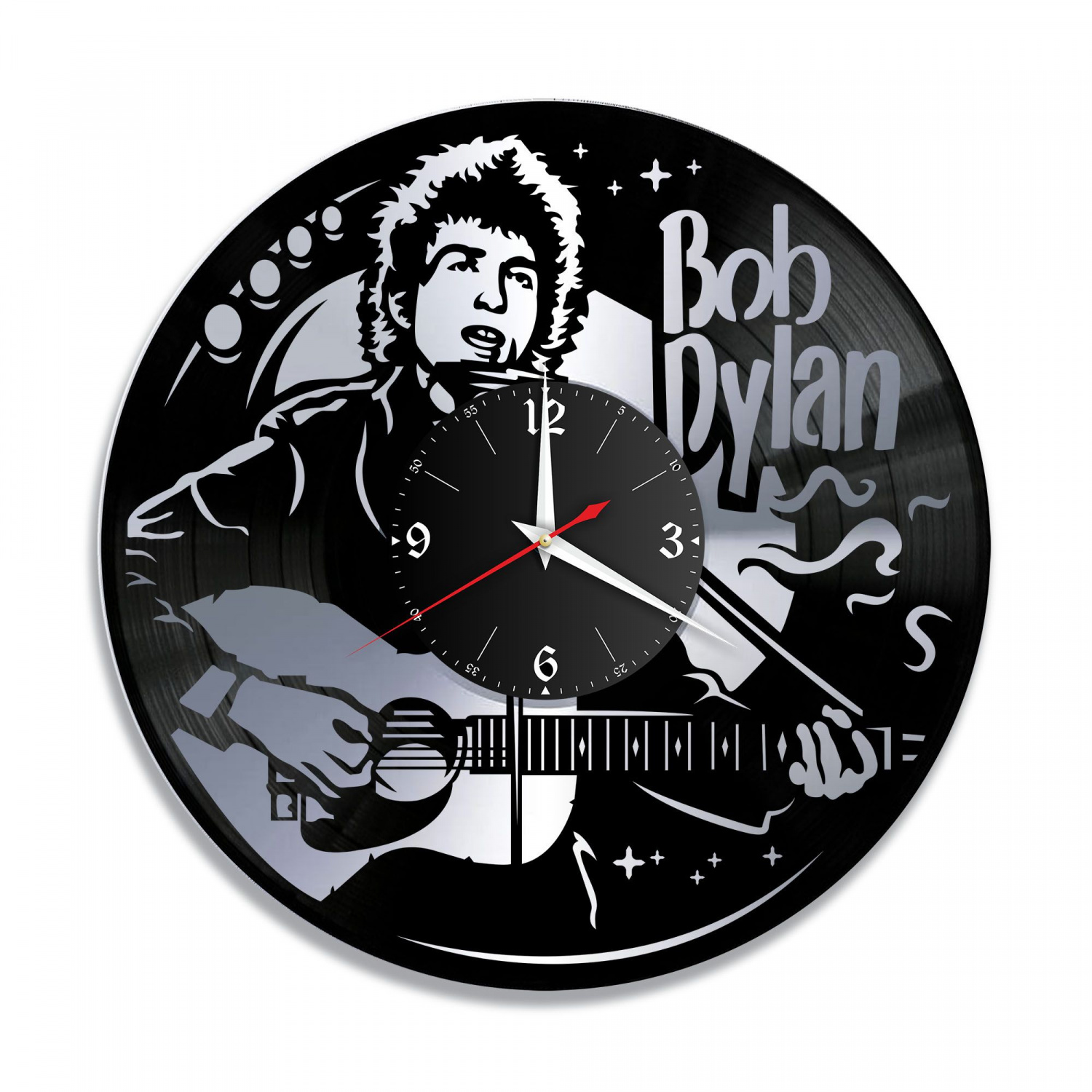Часы настенные "Боб Дилан (Bob Dylan), серебро" из винила, №1 VC-10231-2