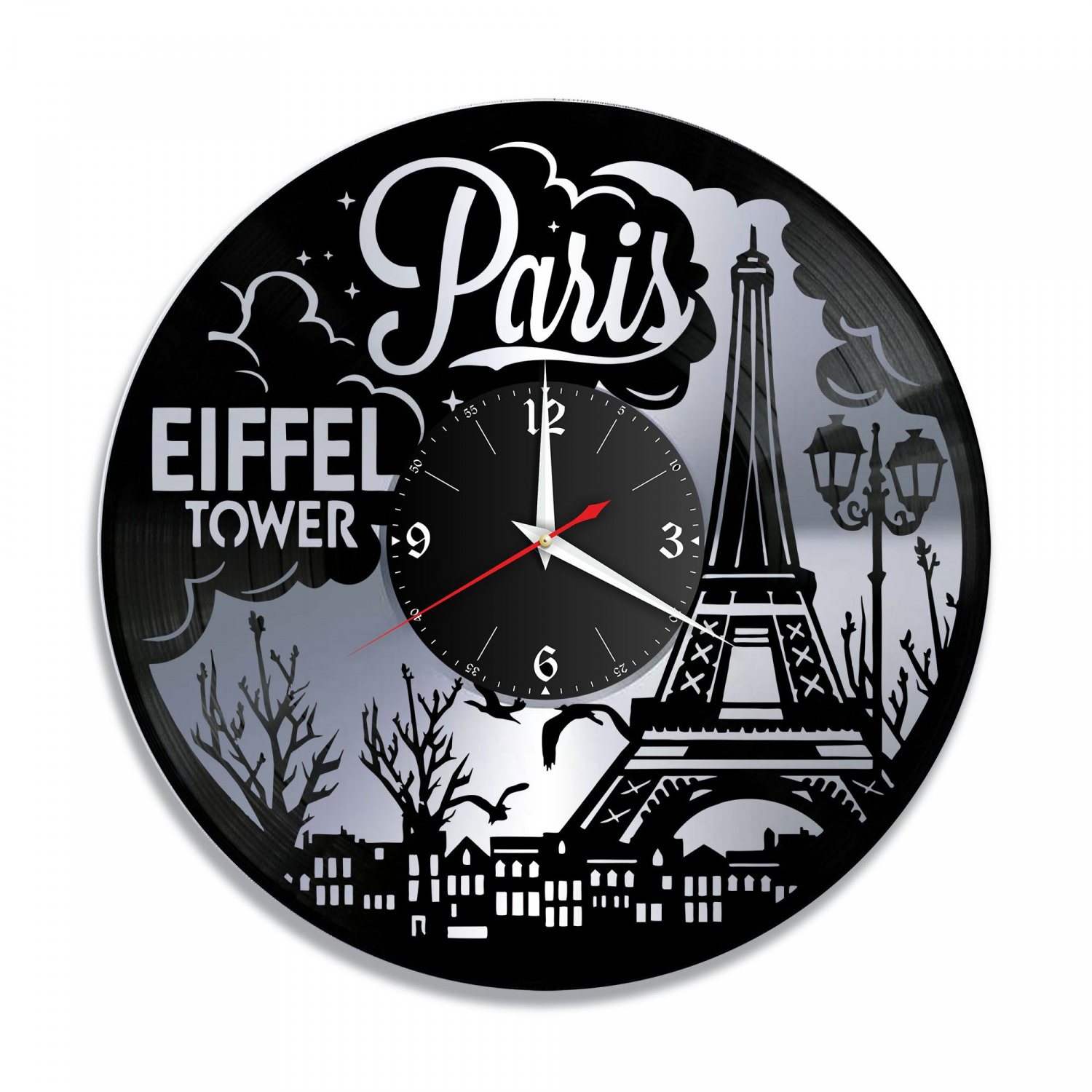 Часы настенные "город Париж, серебро" из винила, №4 VC-10484-2