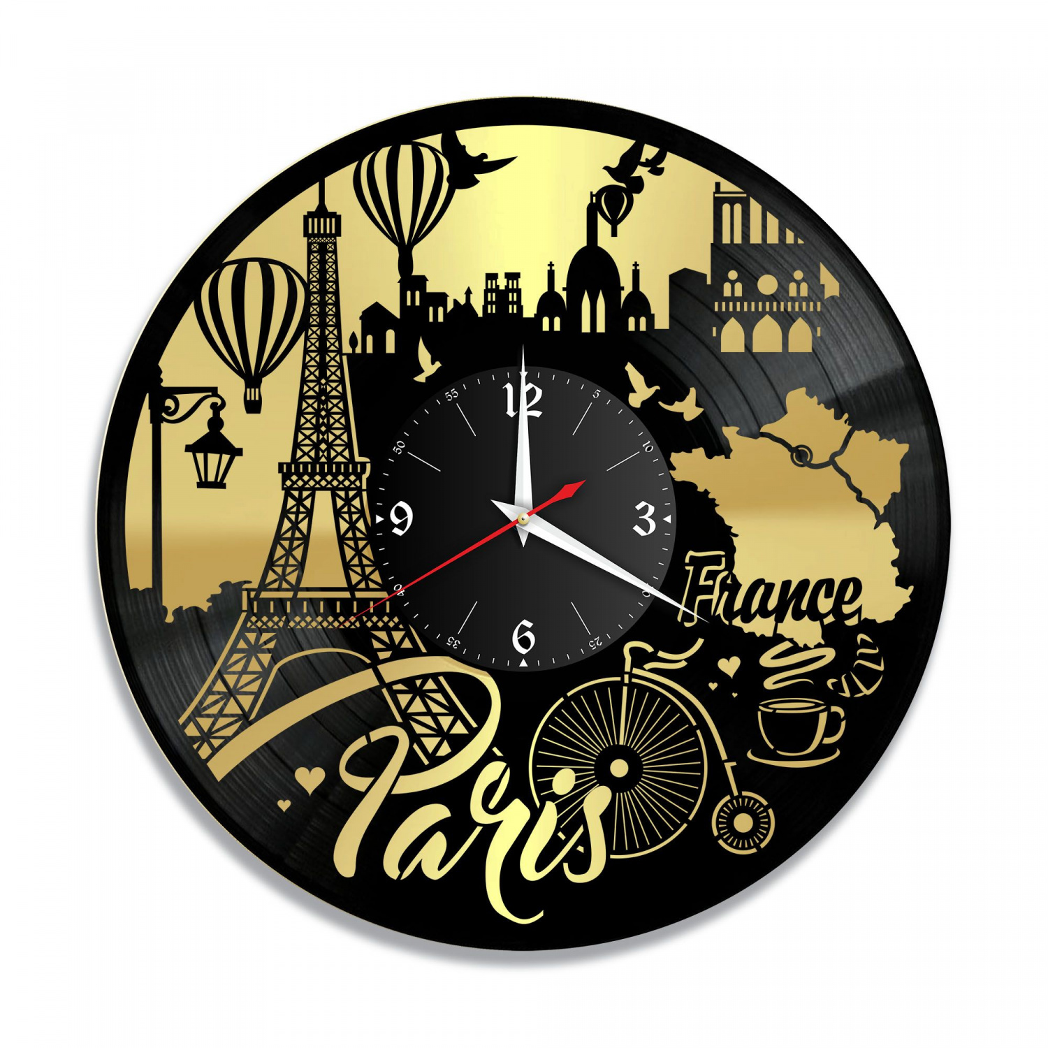 Часы настенные "город Париж, золото" из винила, №6 VC-10486-1