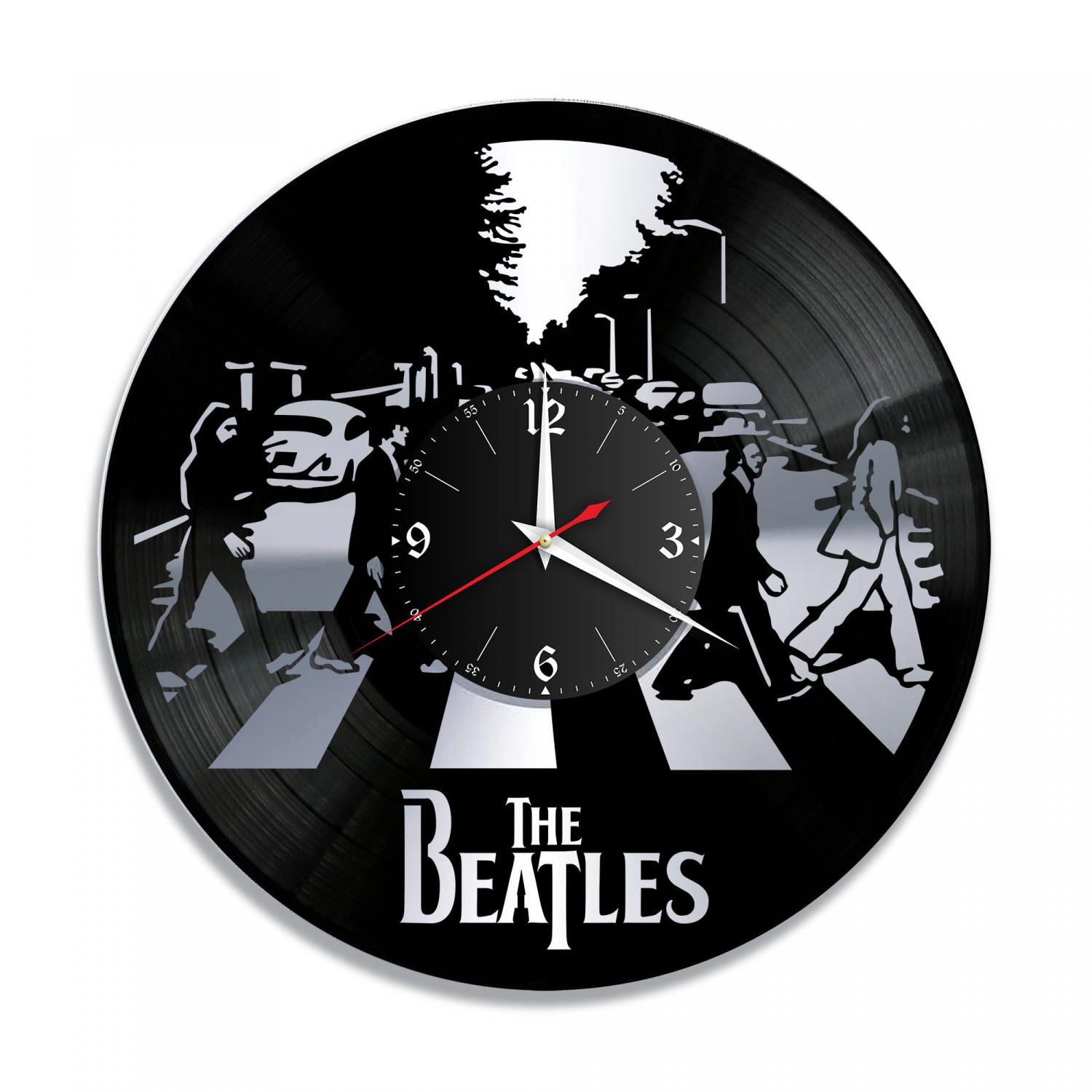 Часы настенные "группа Битлз (The Beatles), серебро" из винила, №2 VC-10180-2