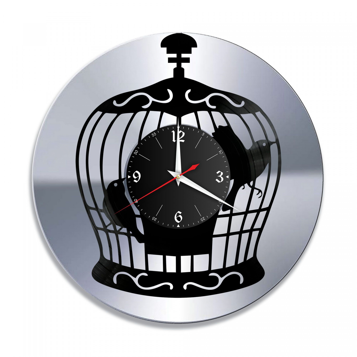 Часы настенные "Птицы в клетке, серебро" из винила, №1 VC-10945-2