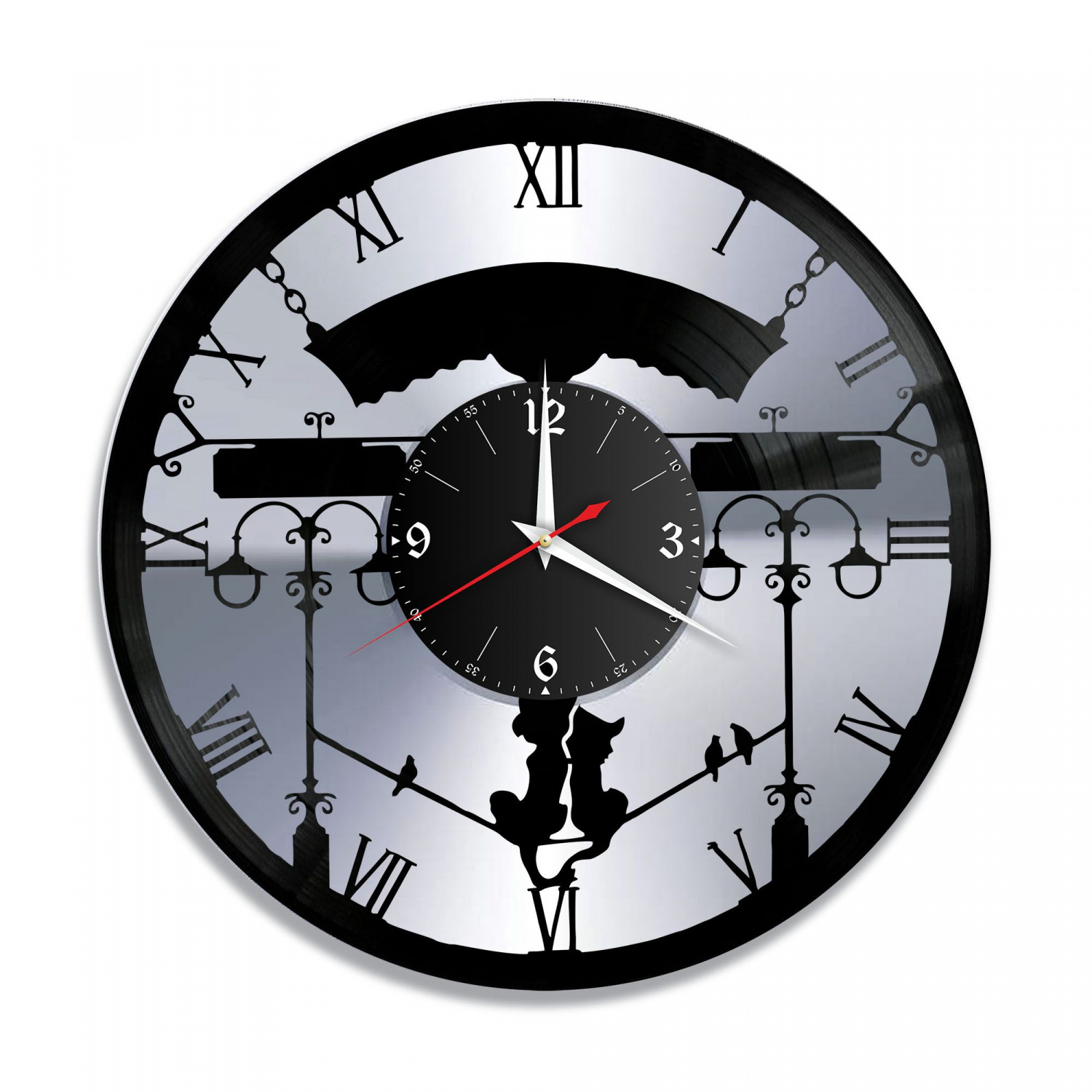 Часы настенные "Семья (с Вашей фамилией), серебро" из винила, №1 VC-10678-2