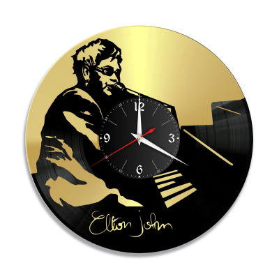 Часы настенные "Элтон Джон (Elton John), золото" из винила, №2