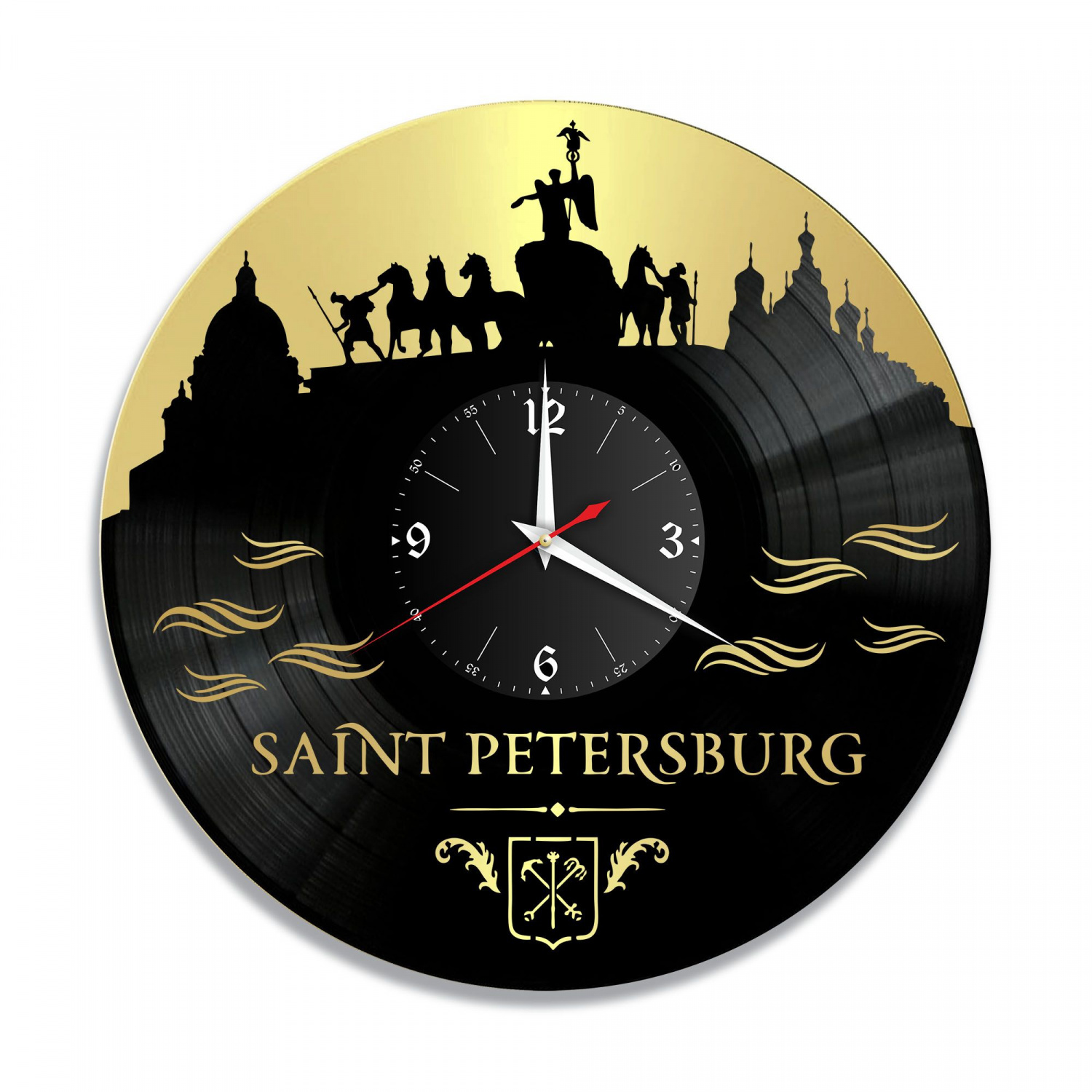 Часы настенные "Питер, золото" из винила, №3 VC-10502-1