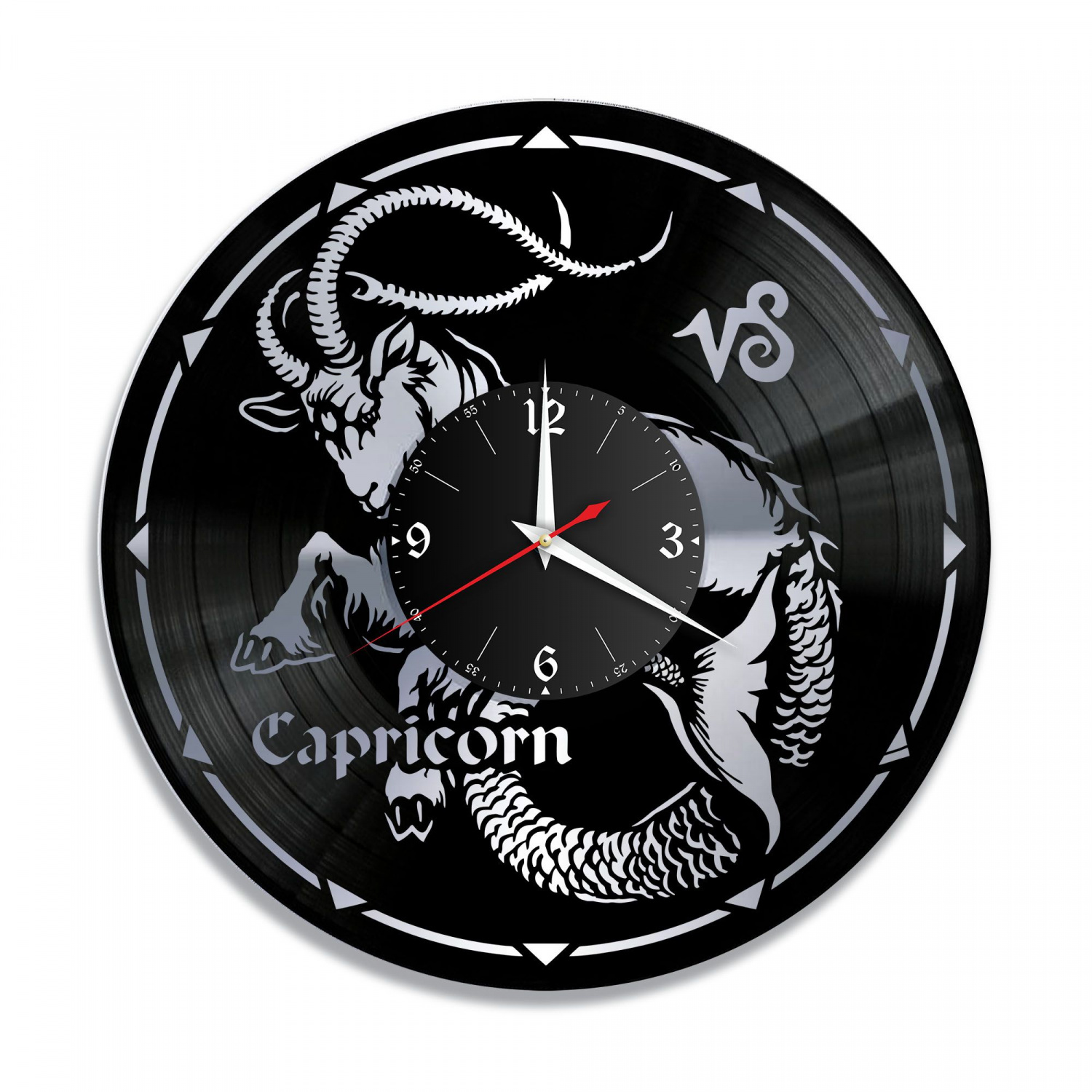 Часы настенные "Знаки Зодиака (Козерог), серебро" из винила, №10 VC-10387-2