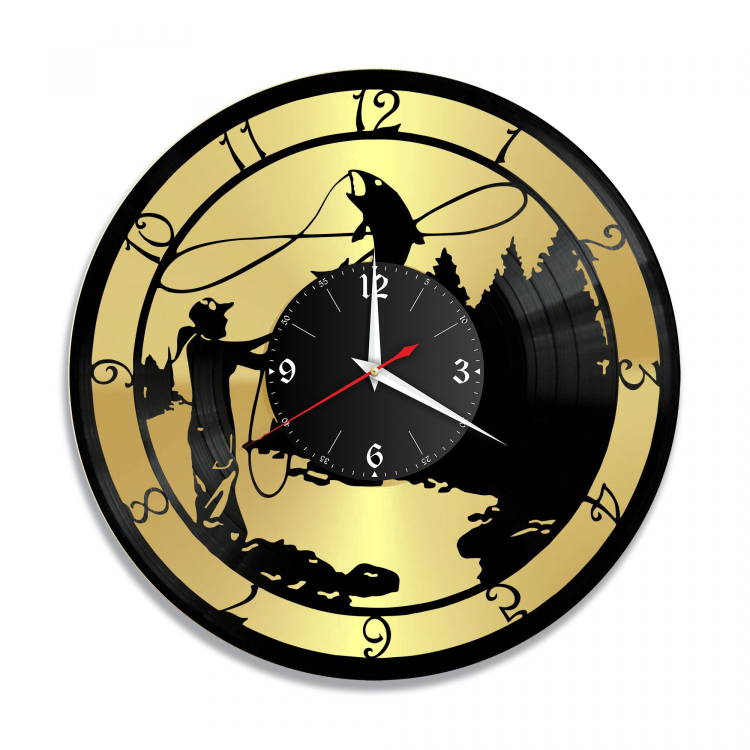 Часы настенные "Рыбалка, золото" из винила, №8 VC-10628-1