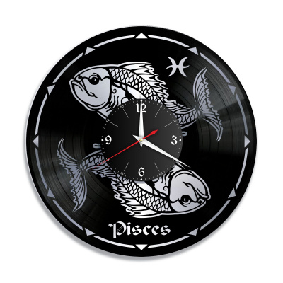 Часы настенные "Знаки Зодиака (Рыбы), серебро" из винила, №12