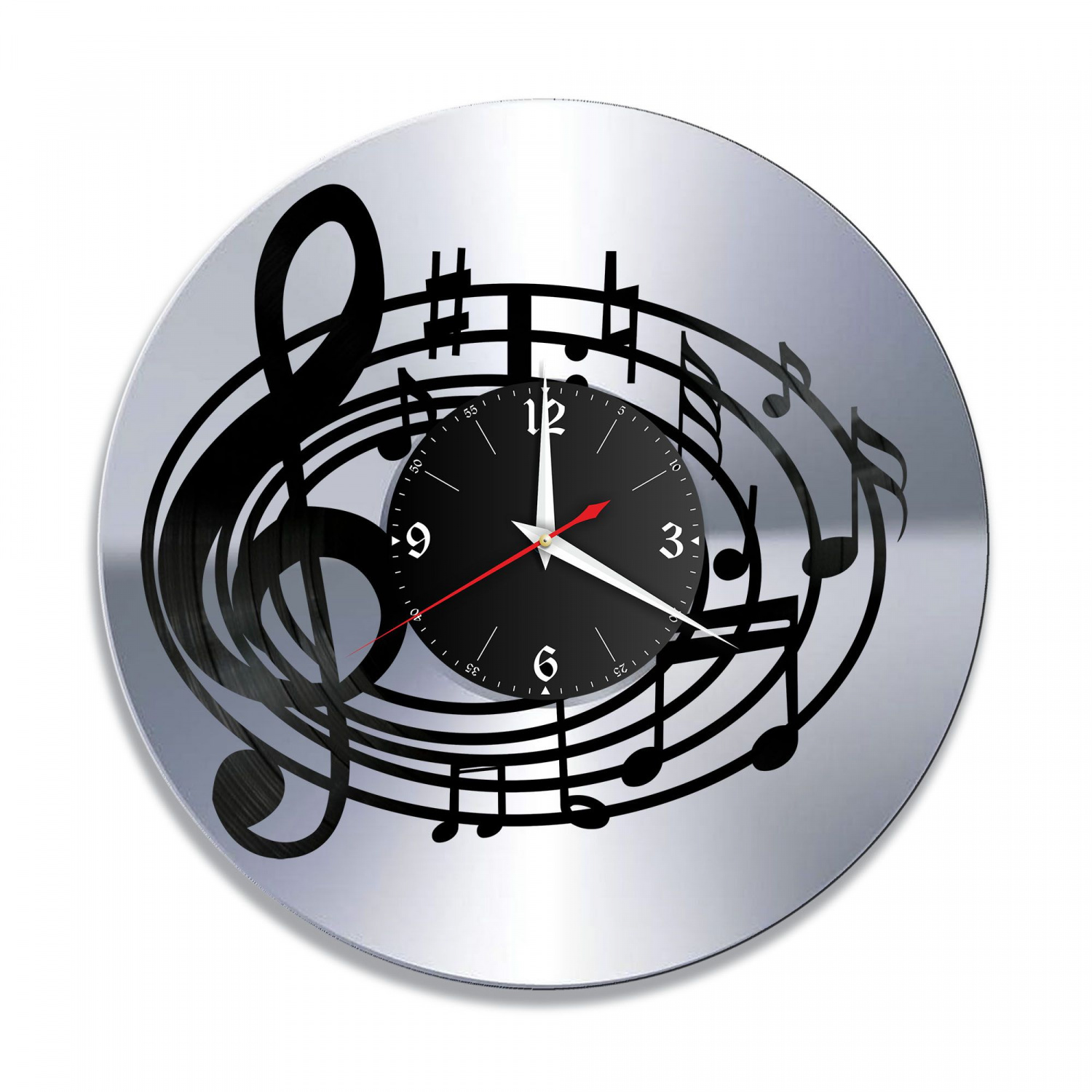 Часы настенные "Музыка (Скрипичный ключ), серебро" из винила, №15 VC-10297-2