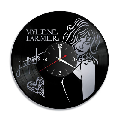 Часы настенные "Mylene Farmer (Милен Фармер), серебро" из винила, №3