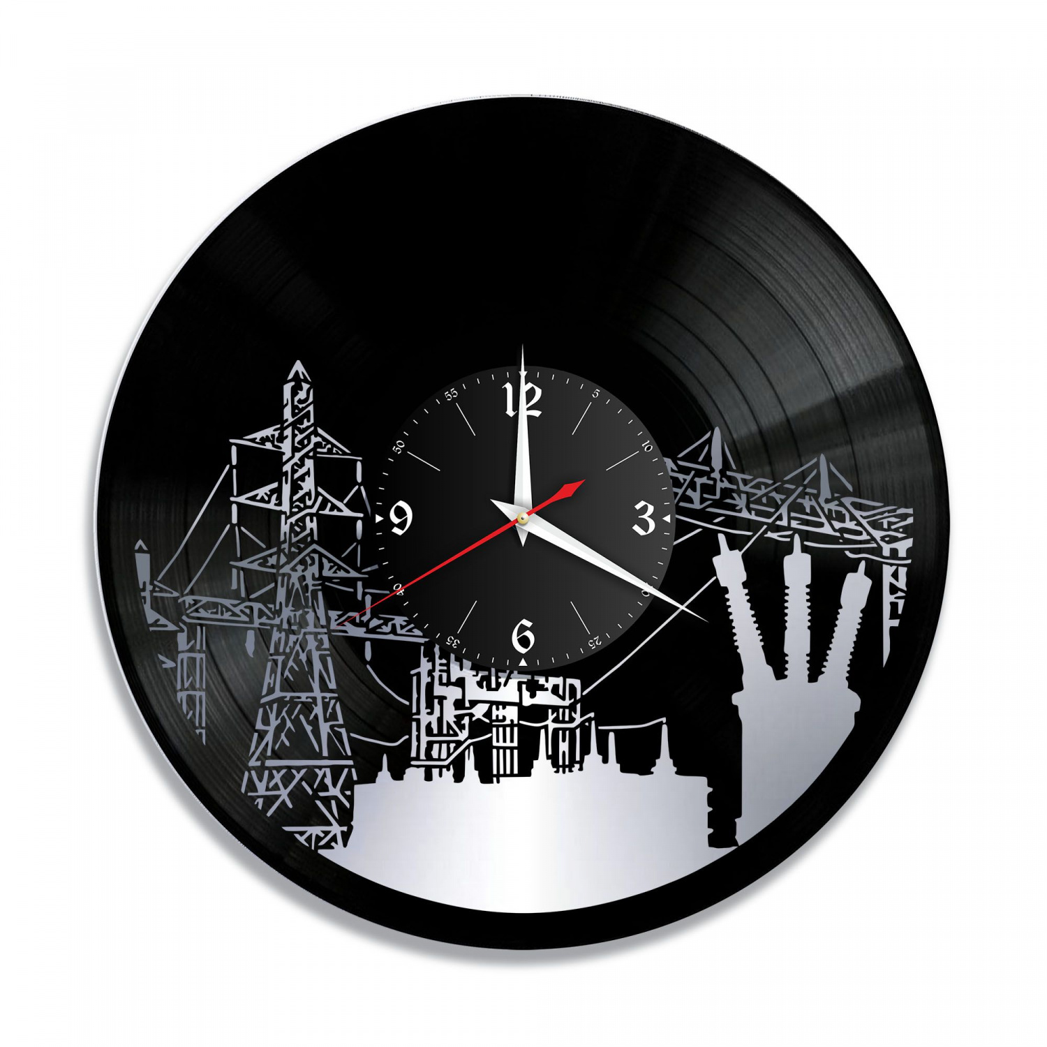 Часы настенные "Электроэнергия, серебро" из винила, №1 VC-12062-2