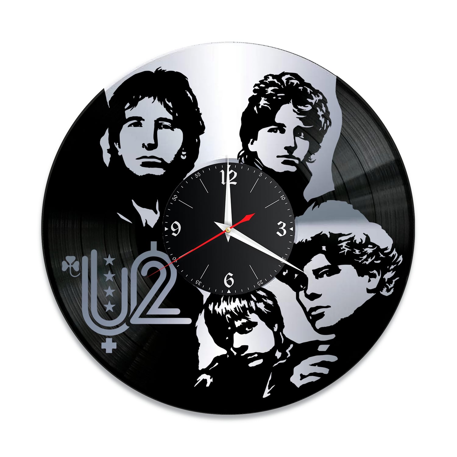 Часы настенные "Группа U2, серебро" из винила, №2 VC-14003-2