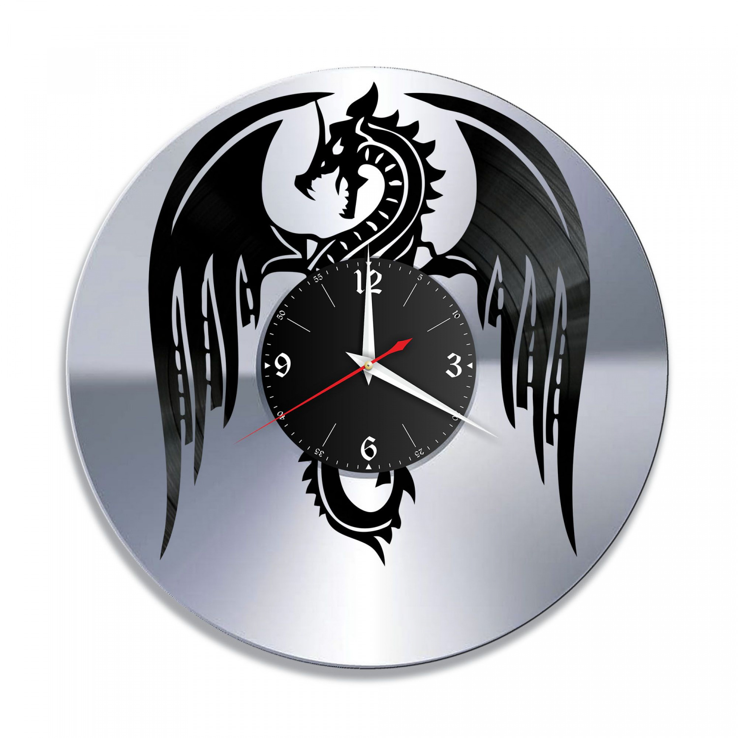 Часы настенные "Дракон, серебро" из винила, №1 VC-10784-2