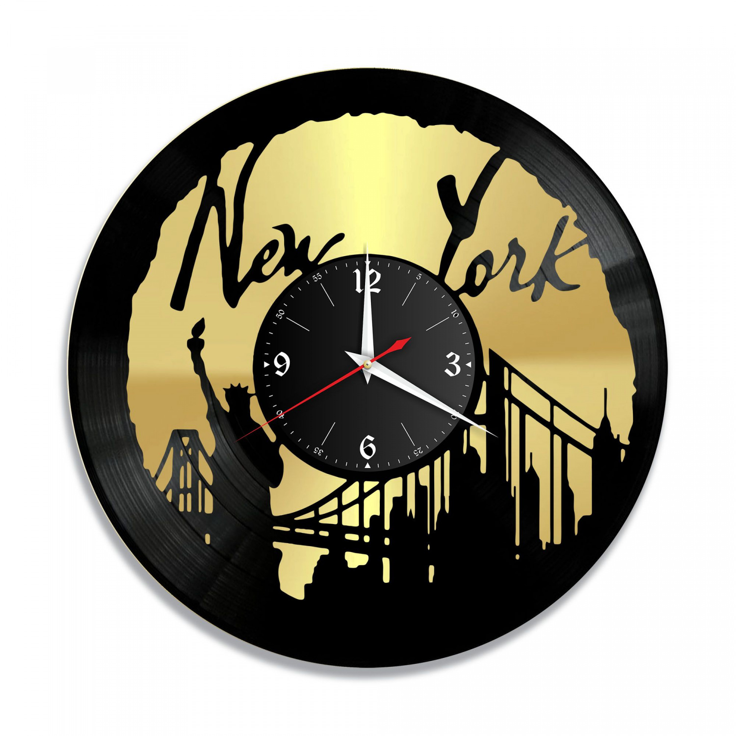 Часы настенные "город Нью-Йорк, золото" из винила, №2 VC-10480-1
