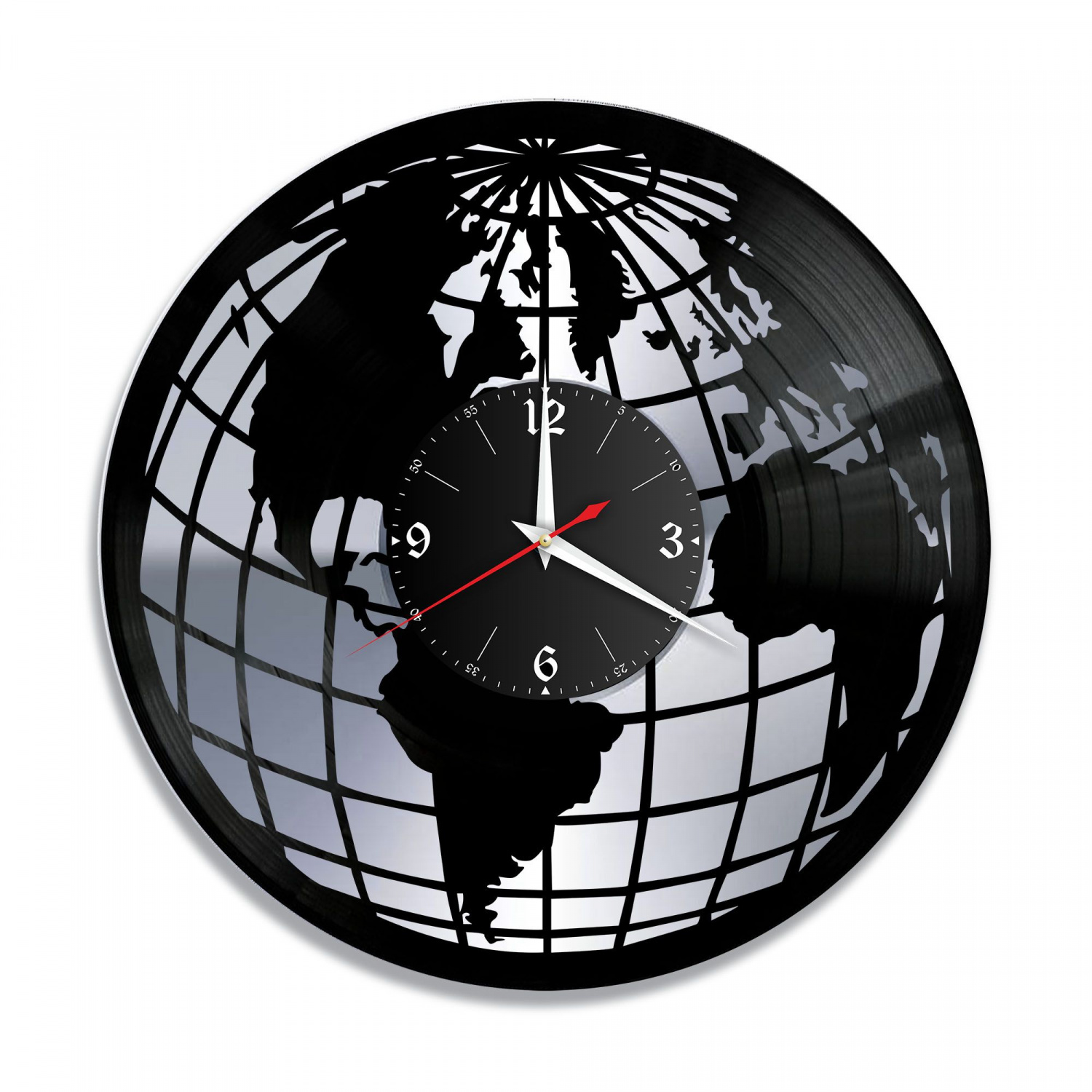 Часы настенные "Земной шар, серебро" из винила, №1 VC-10786-2