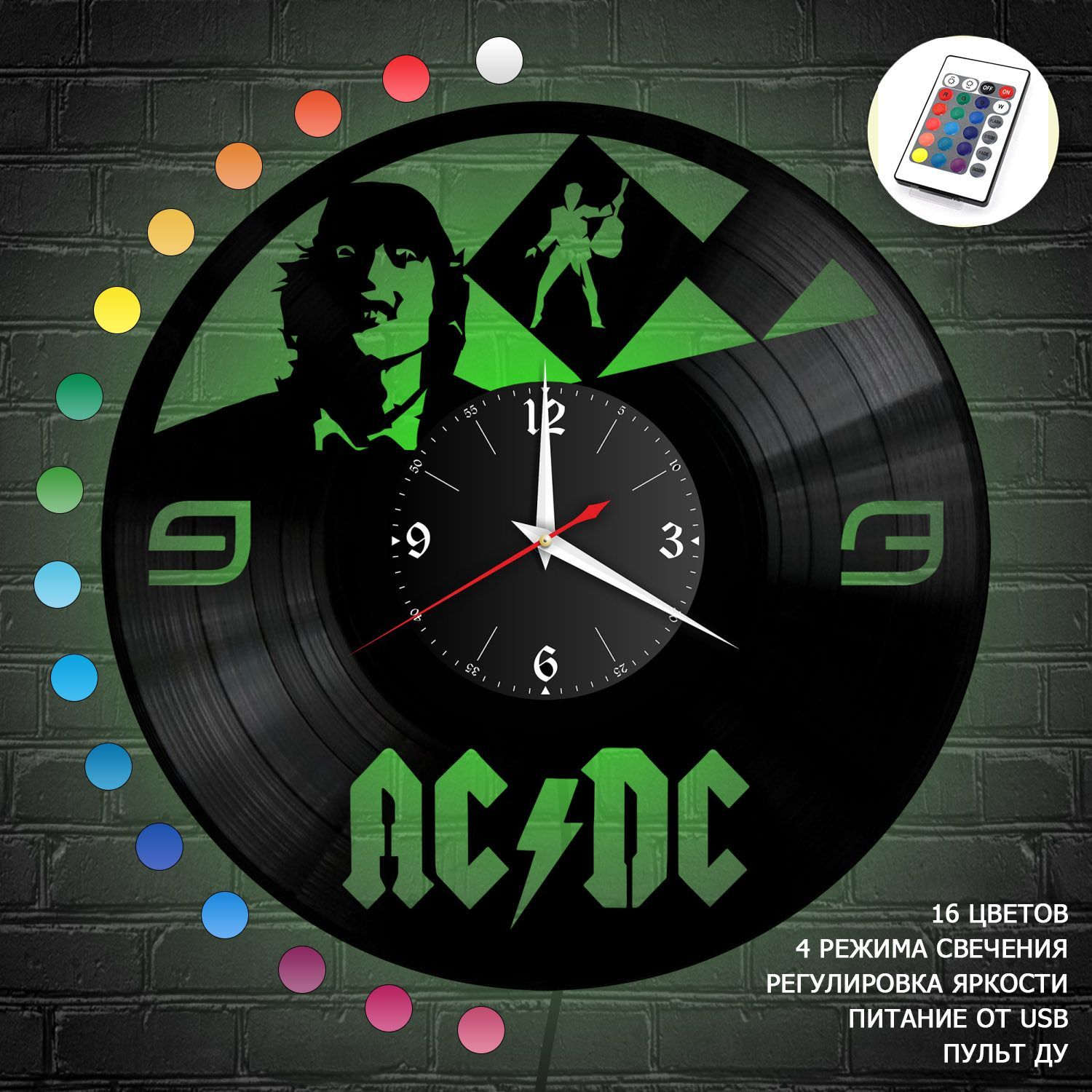 Часы с подсветкой "группа AC DC" из винила, №5 VC-10075-RGB