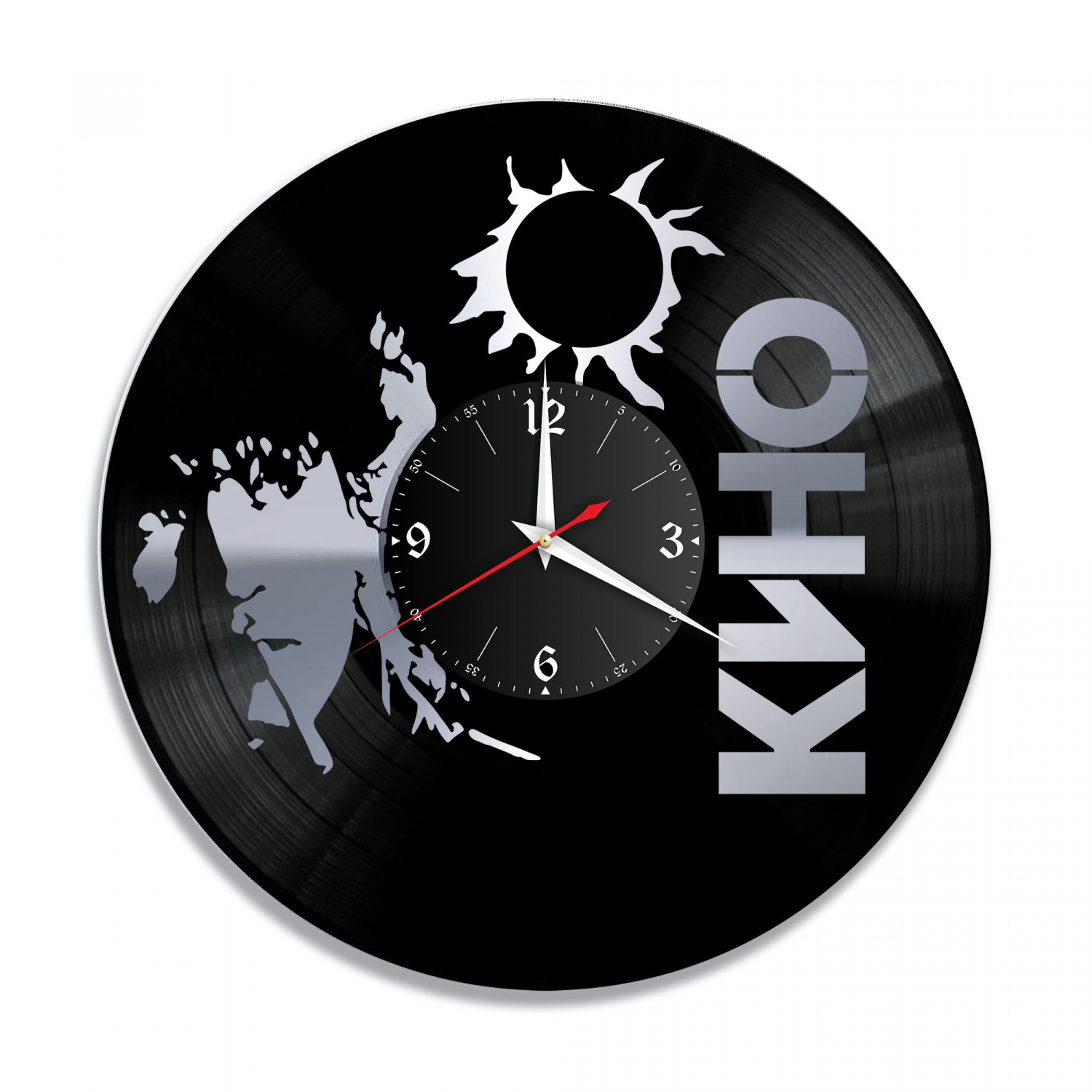Часы настенные "Виктор Цой, серебро" из винила, №4 VC-10024-2