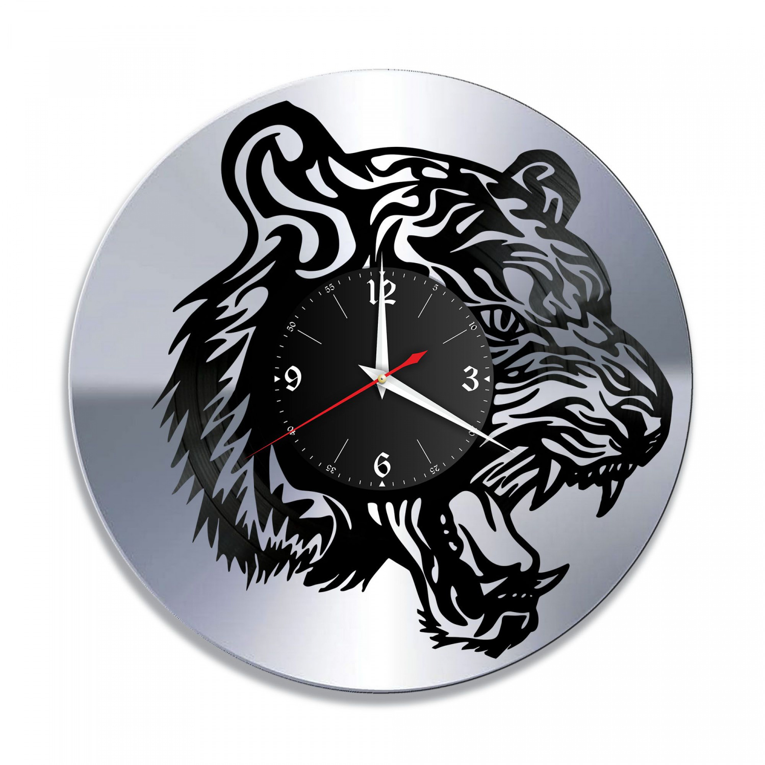 Часы настенные "Тигр, серебро" из винила, №1 VC-10732-2