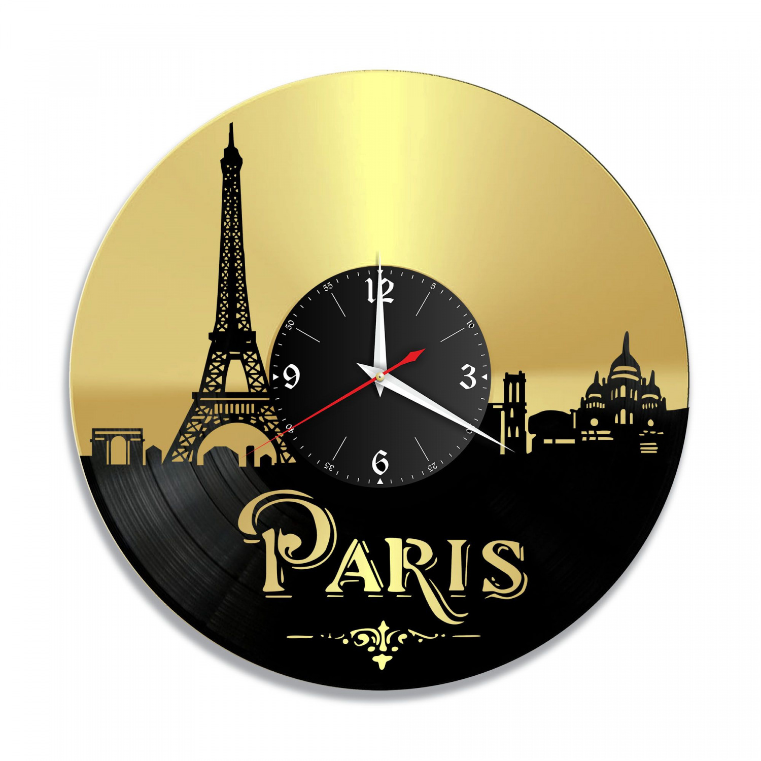 Часы настенные "город Париж, золото" из винила, №1 VC-10481-1