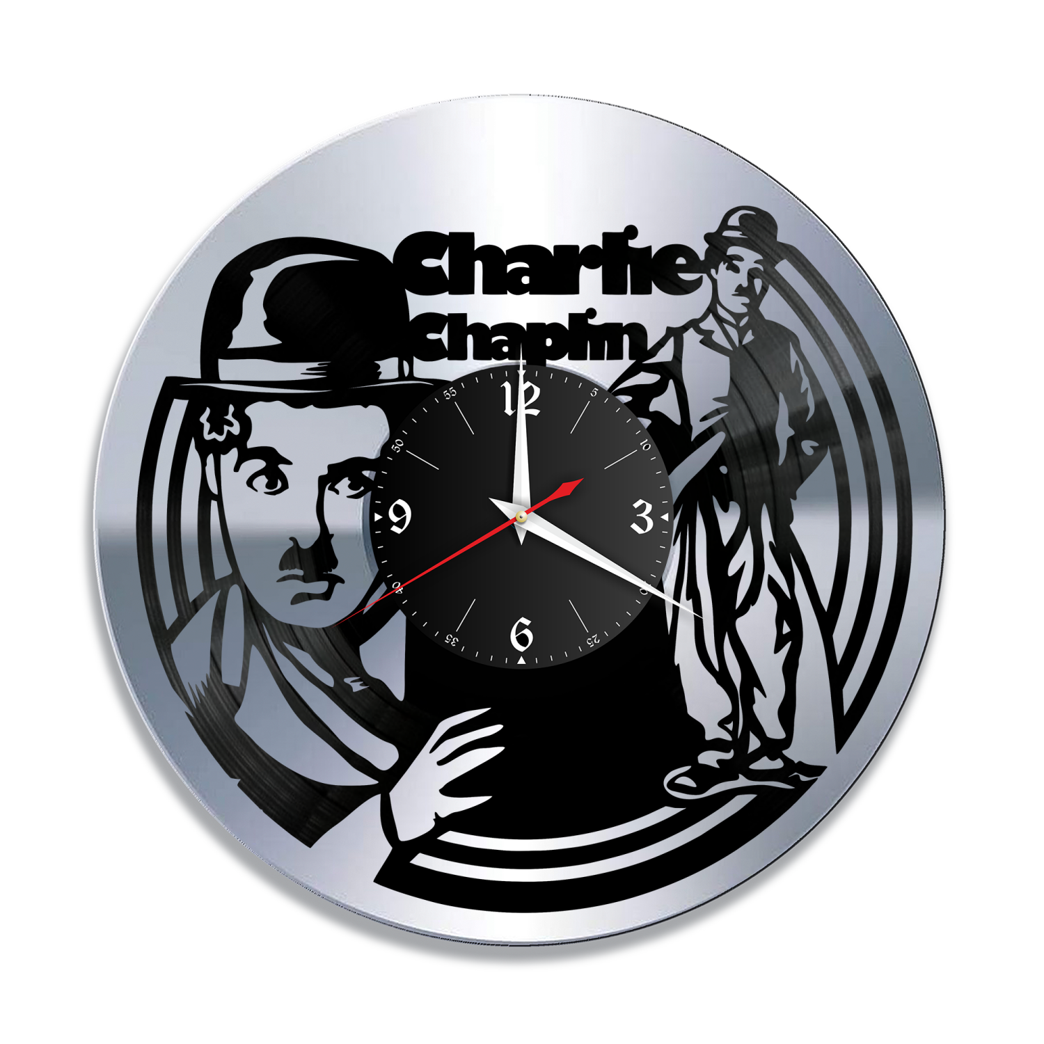 Часы настенные "Чарли Чаплин, серебро" из винила, №2 VC-12164-2