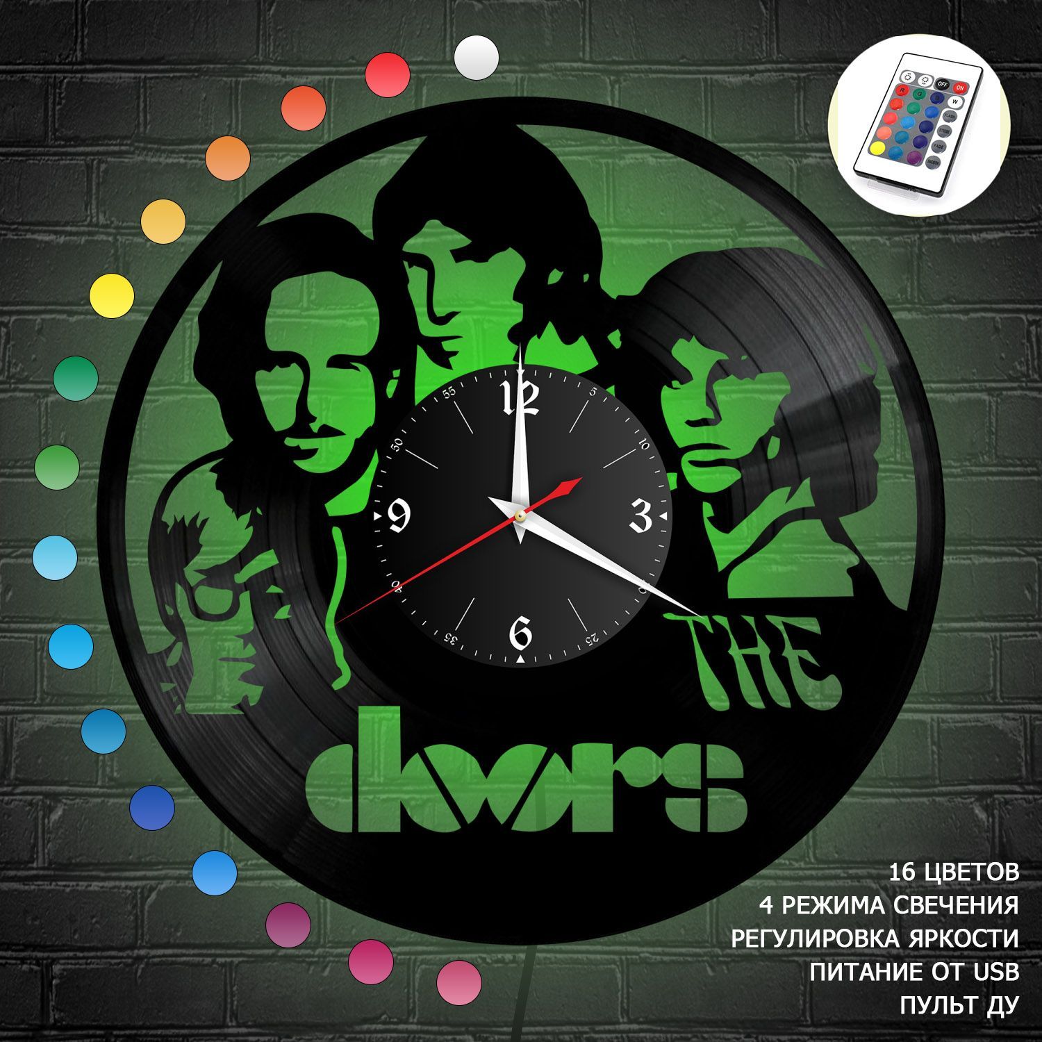 Часы с подсветкой "группа The Doors" из винила, №1 VC-10170-RGB