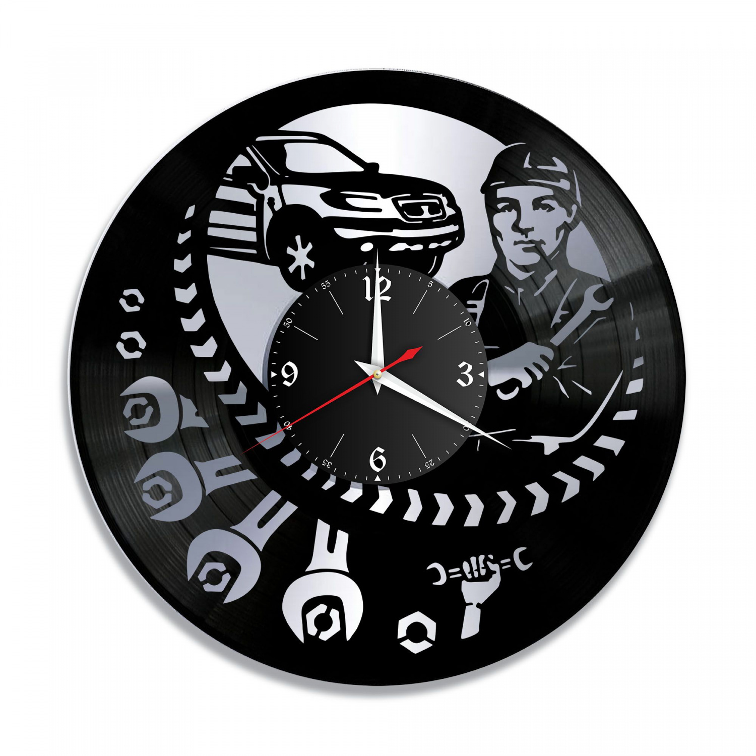 Часы настенные "Автосервис, серебро" из винила, №3 VC-10840-2