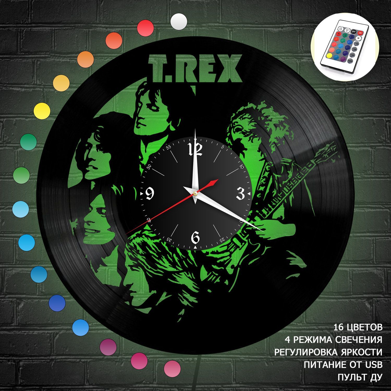 Часы с подсветкой "группа T.Rex" из винила, №1 VC-10834-RGB