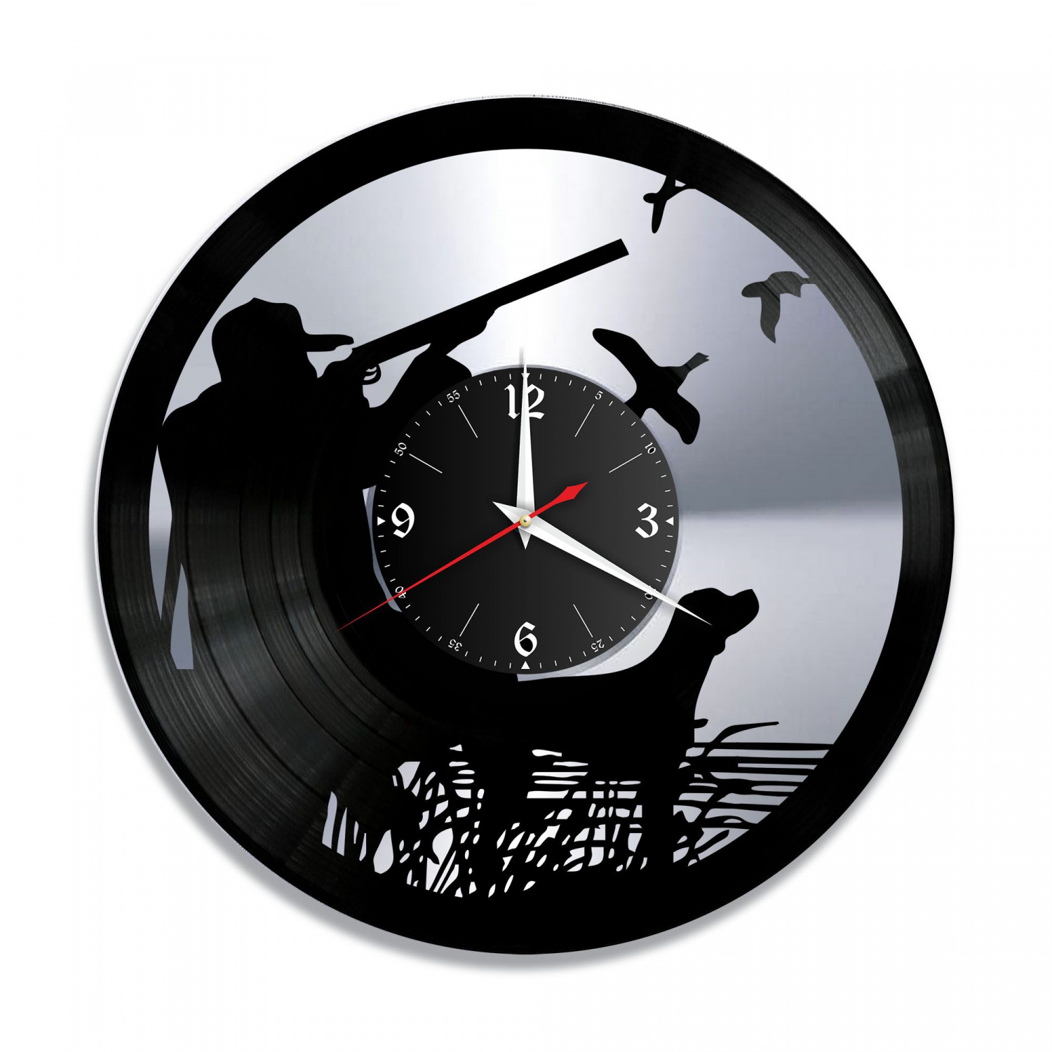 Часы настенные "Охота, серебро" из винила, №1 VC-10617-2