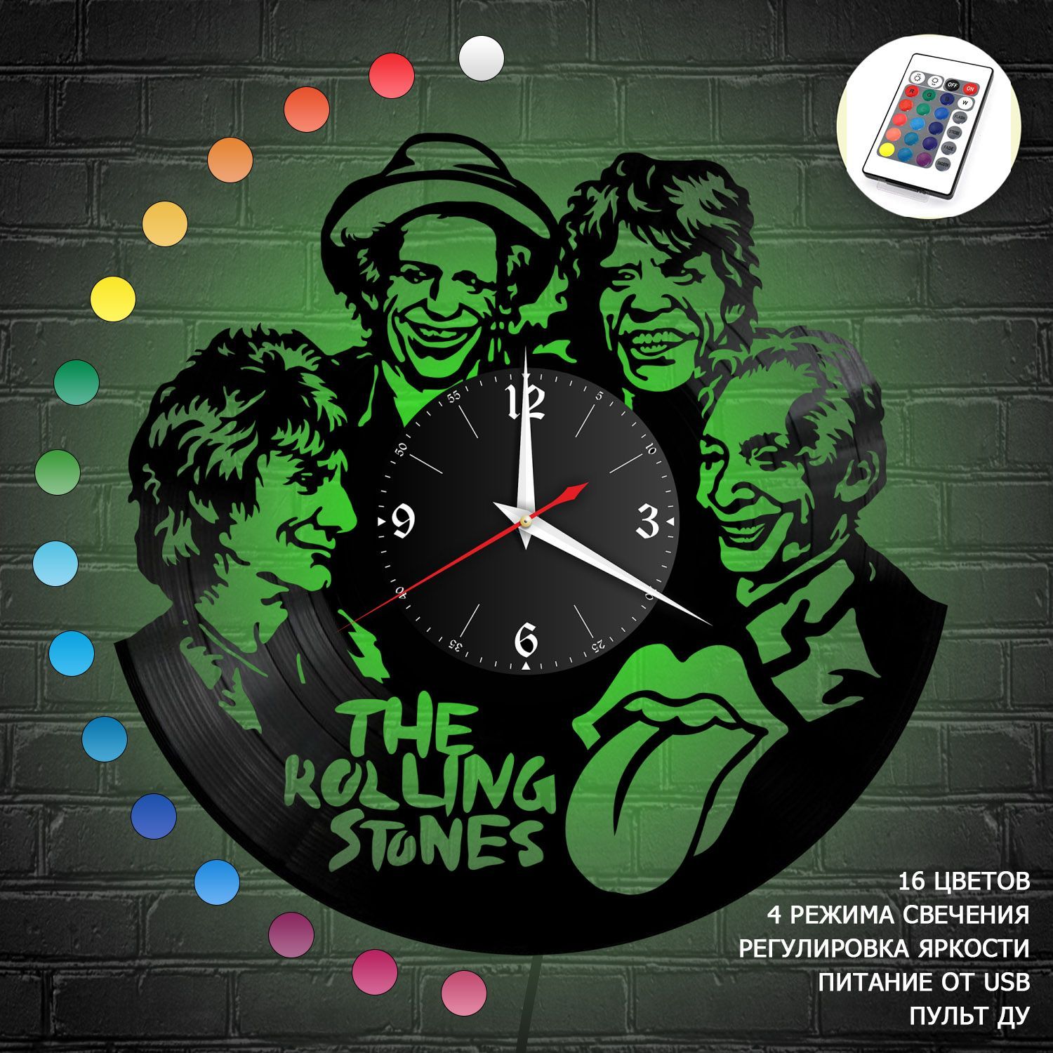 Часы с подсветкой "группа Rolling Stones" из винила, №1 VC-10154-RGB