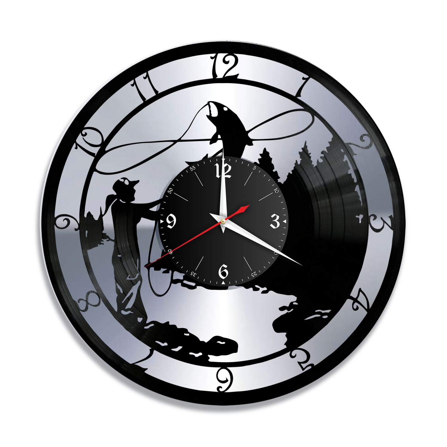 Часы настенные "Рыбалка, серебро" из винила, №8 VC-10628-2