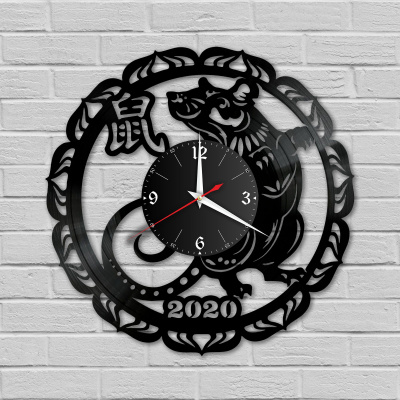 Часы настенные "Новый год 2020 (Крыса)" из винила, №1