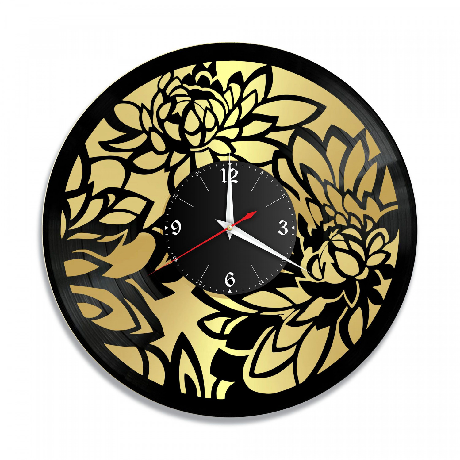 Часы настенные "Цветы, золото" из винила, №1 VC-10954-1