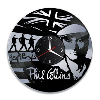 Часы настенные "Фил Коллинз (Phil Collins), серебро" из винила, №1