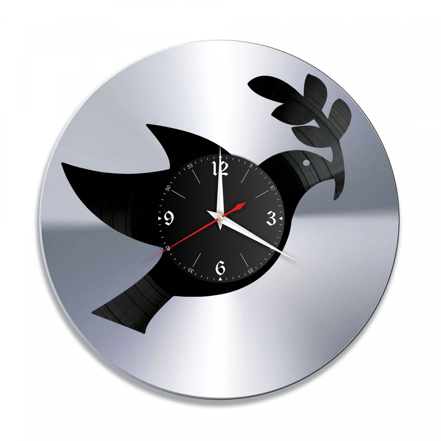 Часы настенные "Птицы (Голубь и ветвь), серебро" из винила, №2 VC-10725-2
