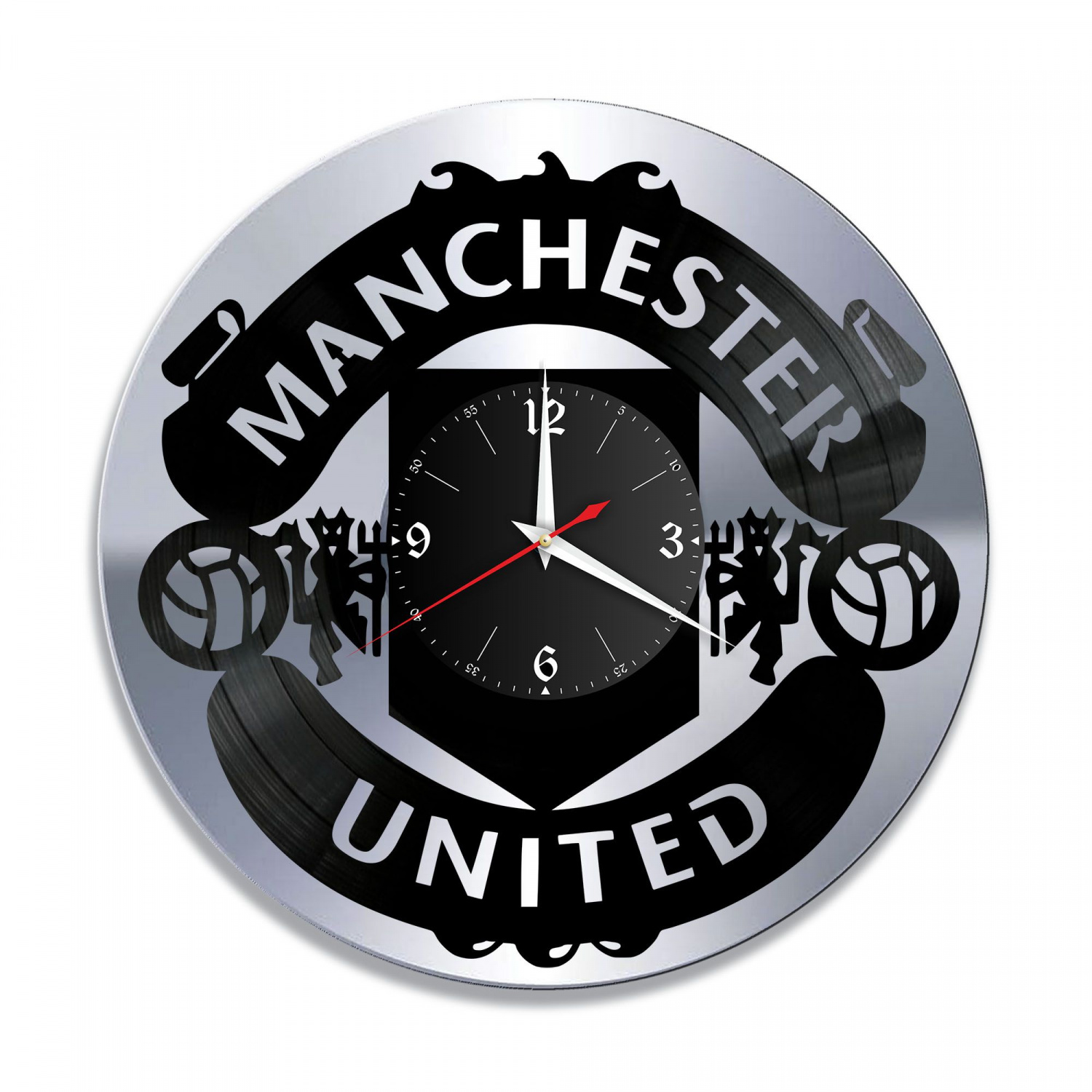 Часы настенные "Манчестер Юнайтед (Manchester United), серебро" из винила, №1 VC-10545-2