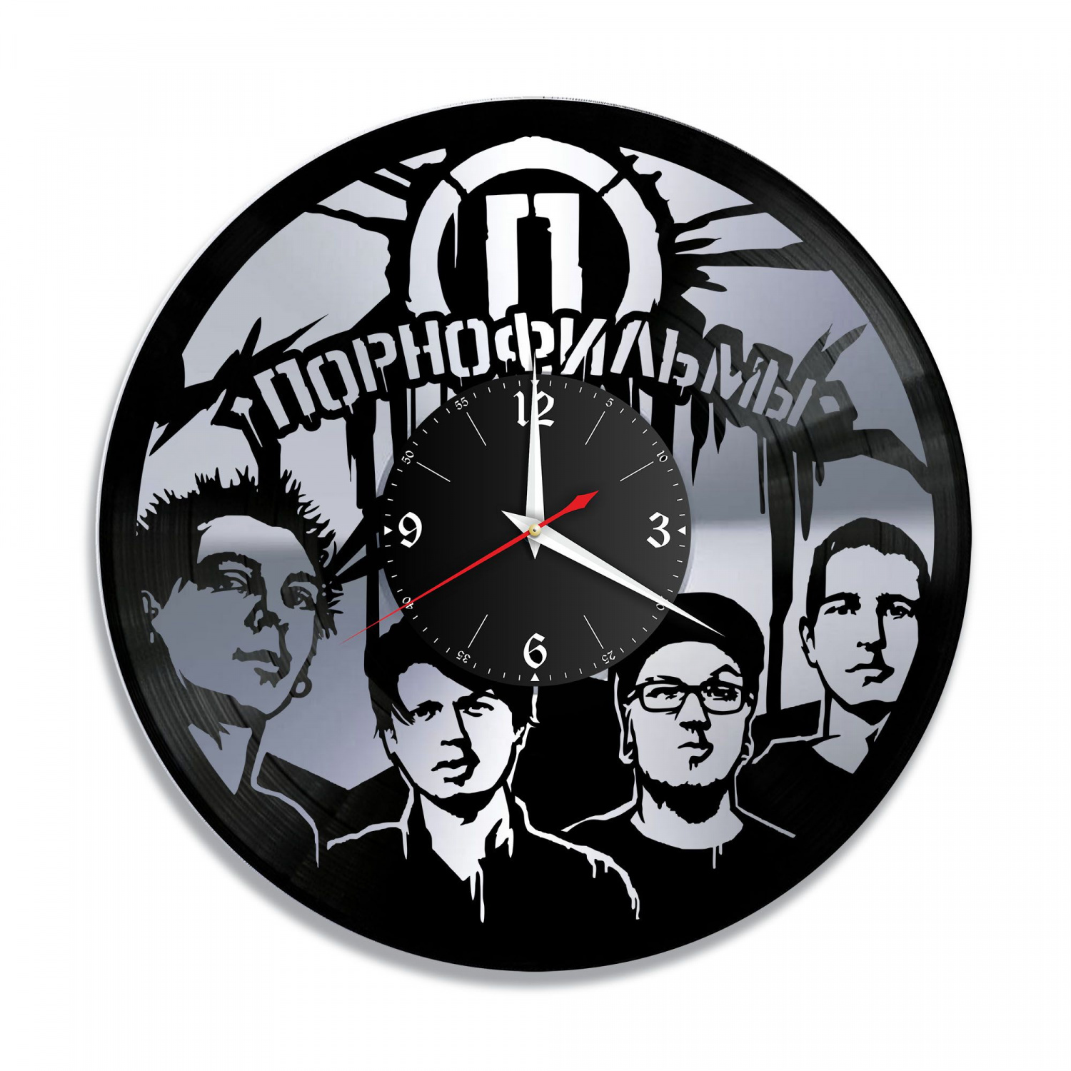 Часы настенные "группа Порнофильмы, серебро" из винила, №1 VC-11019-2