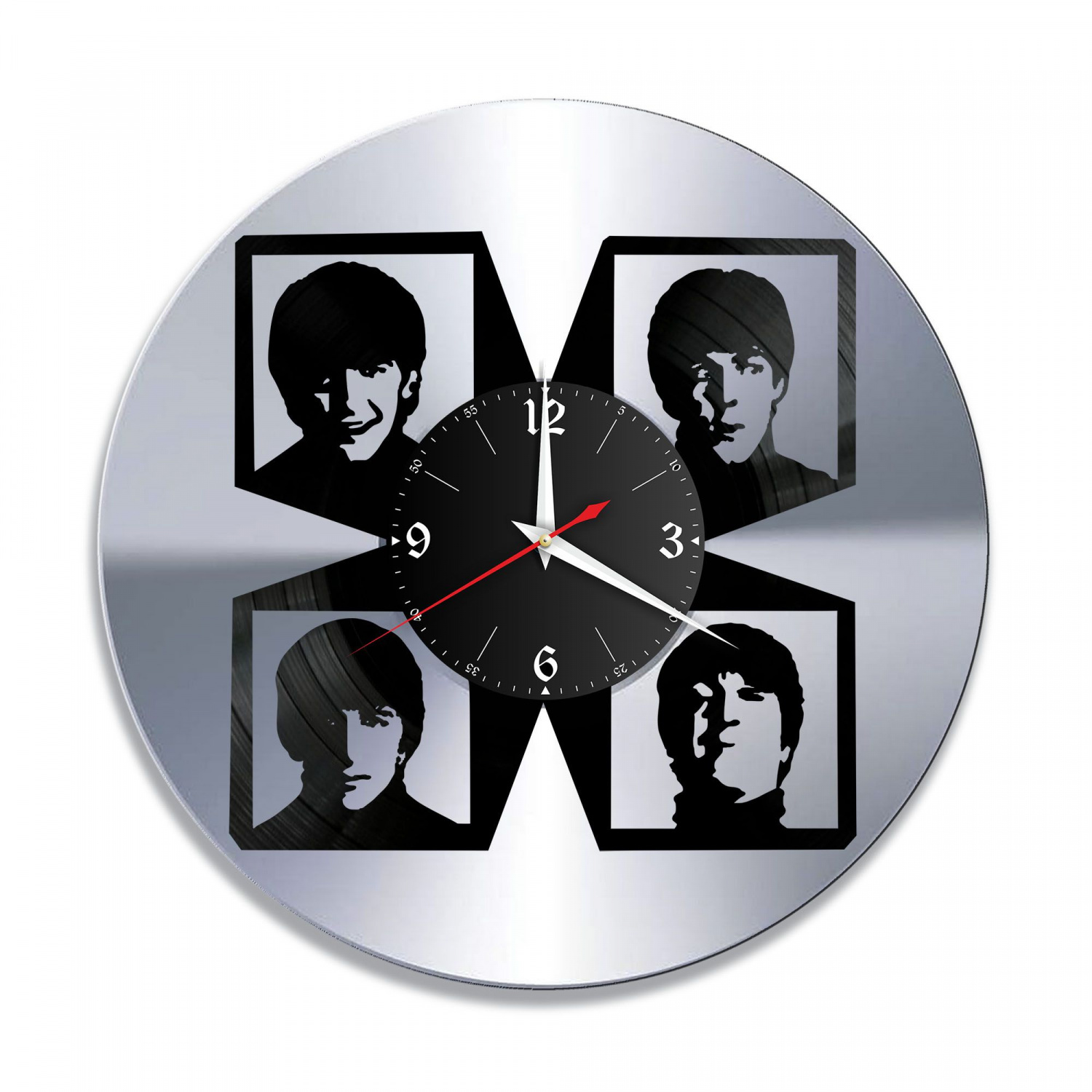 Часы настенные "группа Битлз (The Beatles), серебро" из винила, №10 VC-10179-2