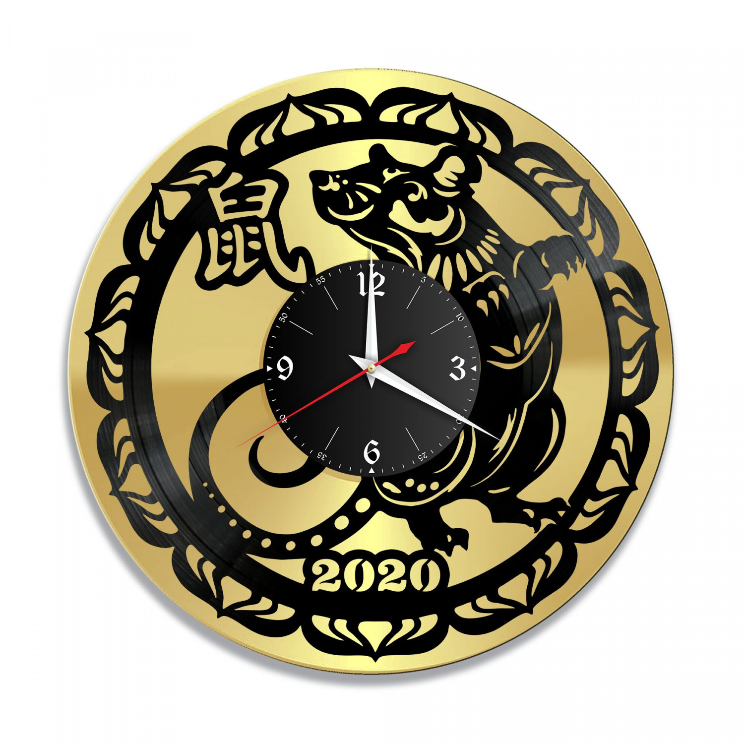 Часы настенные "Новый год 2020 (Крыса), золото" из винила, №1 VC-10668-1