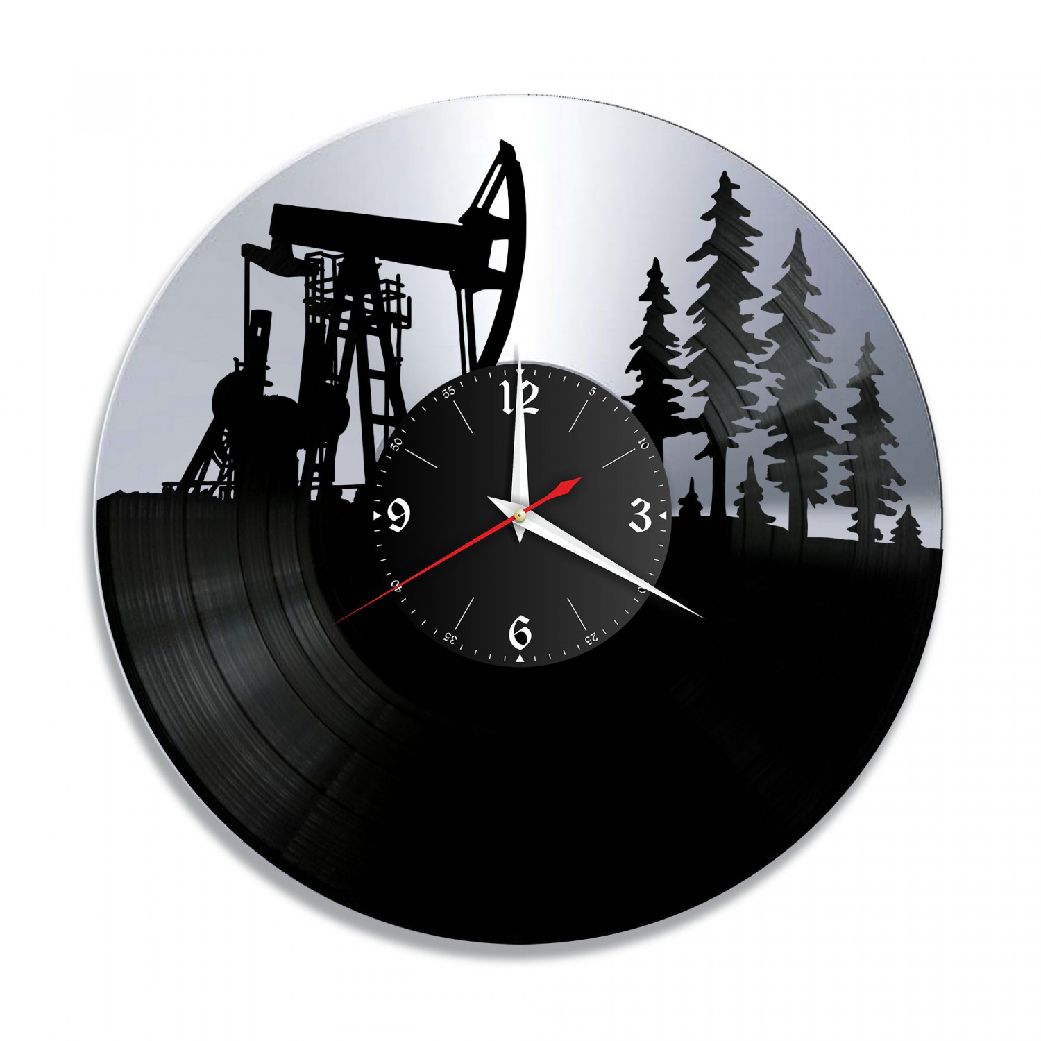 Часы настенные "Добыча нефти, серебро" из винила, №2 VC-10865-2