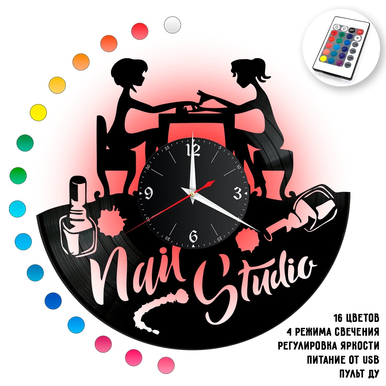 Часы с подсветкой "Маникюр" из винила, №1 VC-14007-RGB